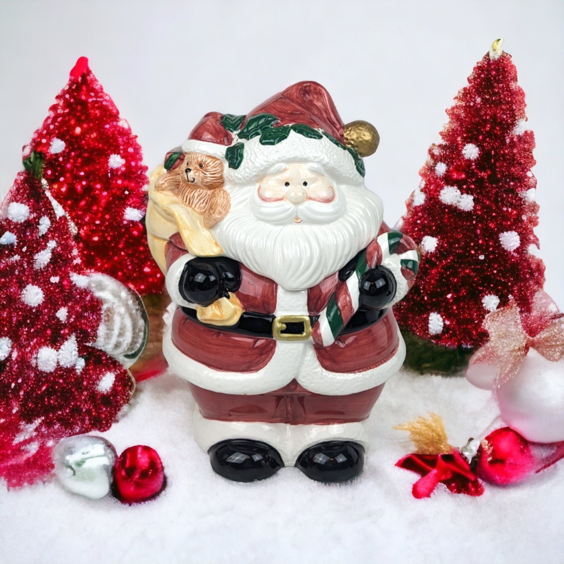 Vintage 1991 Jay Ceramic Santa Cookie Jar | 10.5" Tall | Red & White | Christmas Decor | Festive Kitchen | Collector's Item