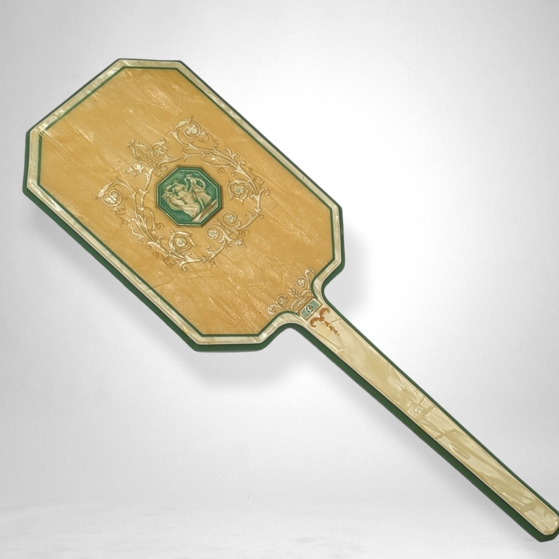 1930s Lucite Dupont Beveled Hand Mirror - Art Deco Elegance