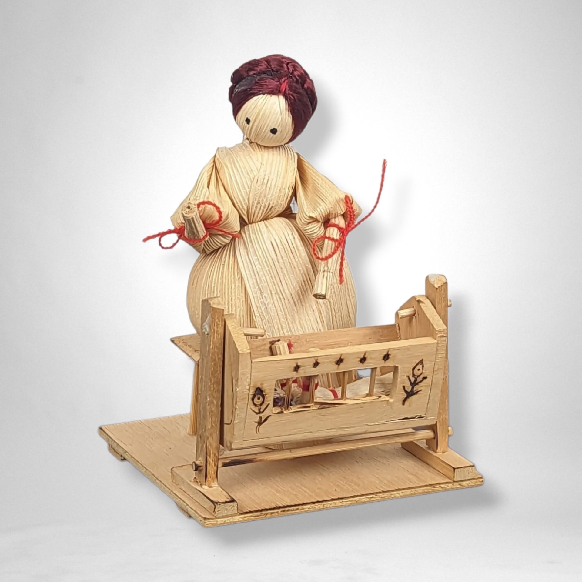Handmade Corn Husk Woman with Baby Figurine