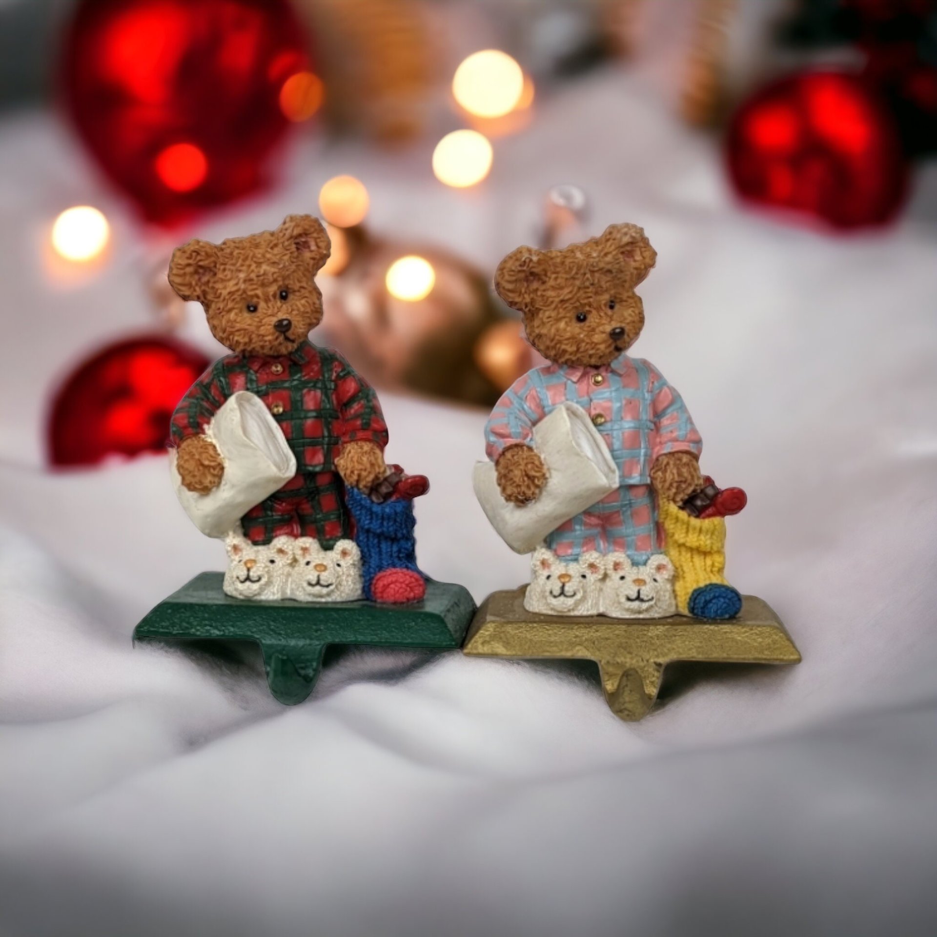 Boy and Girl Pair of Bedtime Bear Stocking Holders