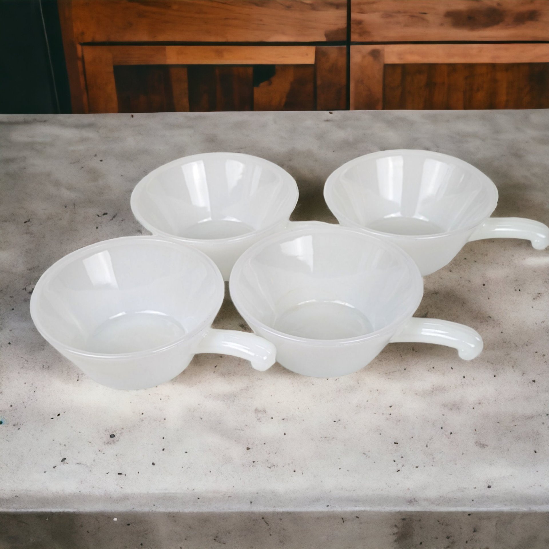 Set of 4 Anchor Hocking Fire King Anchorwhite Milk Glass Casserole/Soup Bowls