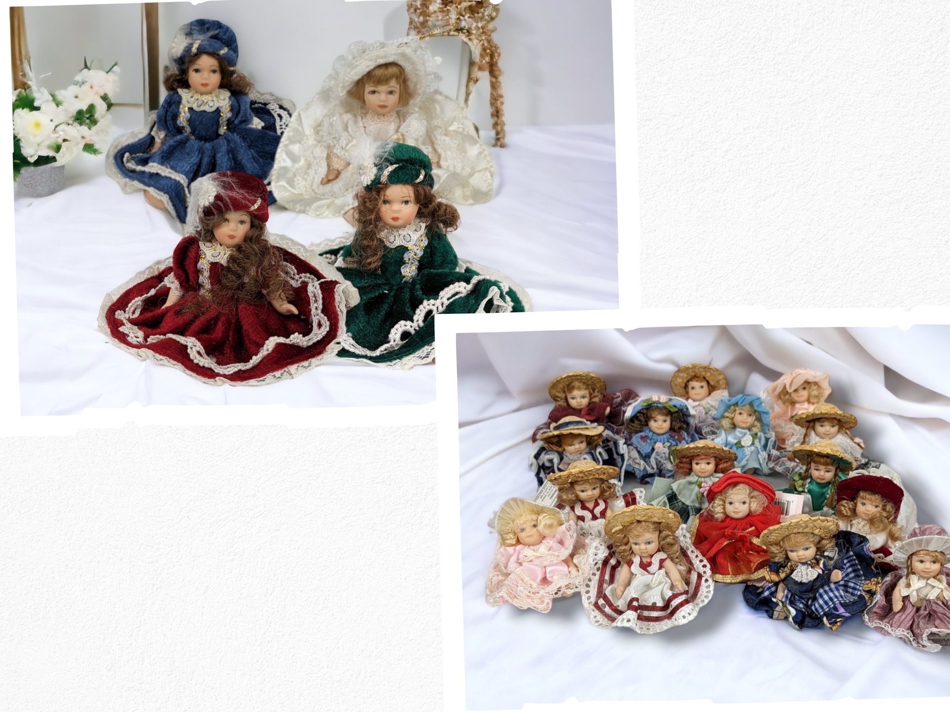 Charming Vintage Porcelain Girl Dolls - Set of 4 (5" Each) or 16 (2.5" Each) - Your Choice