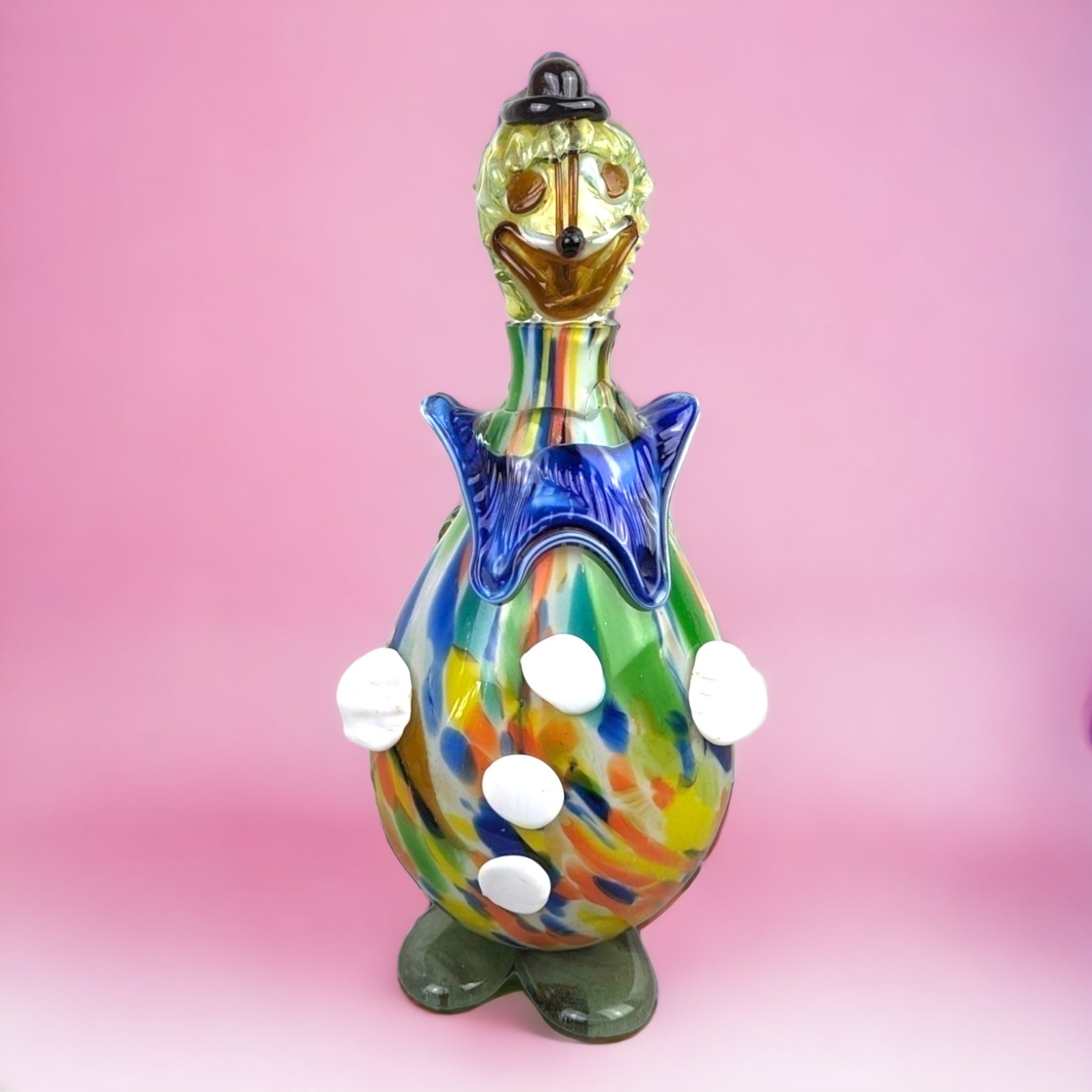 Vintage Art Glass Clown Decanter | 14" Tall | Whimsical Decor | Good Condition (Display Only)