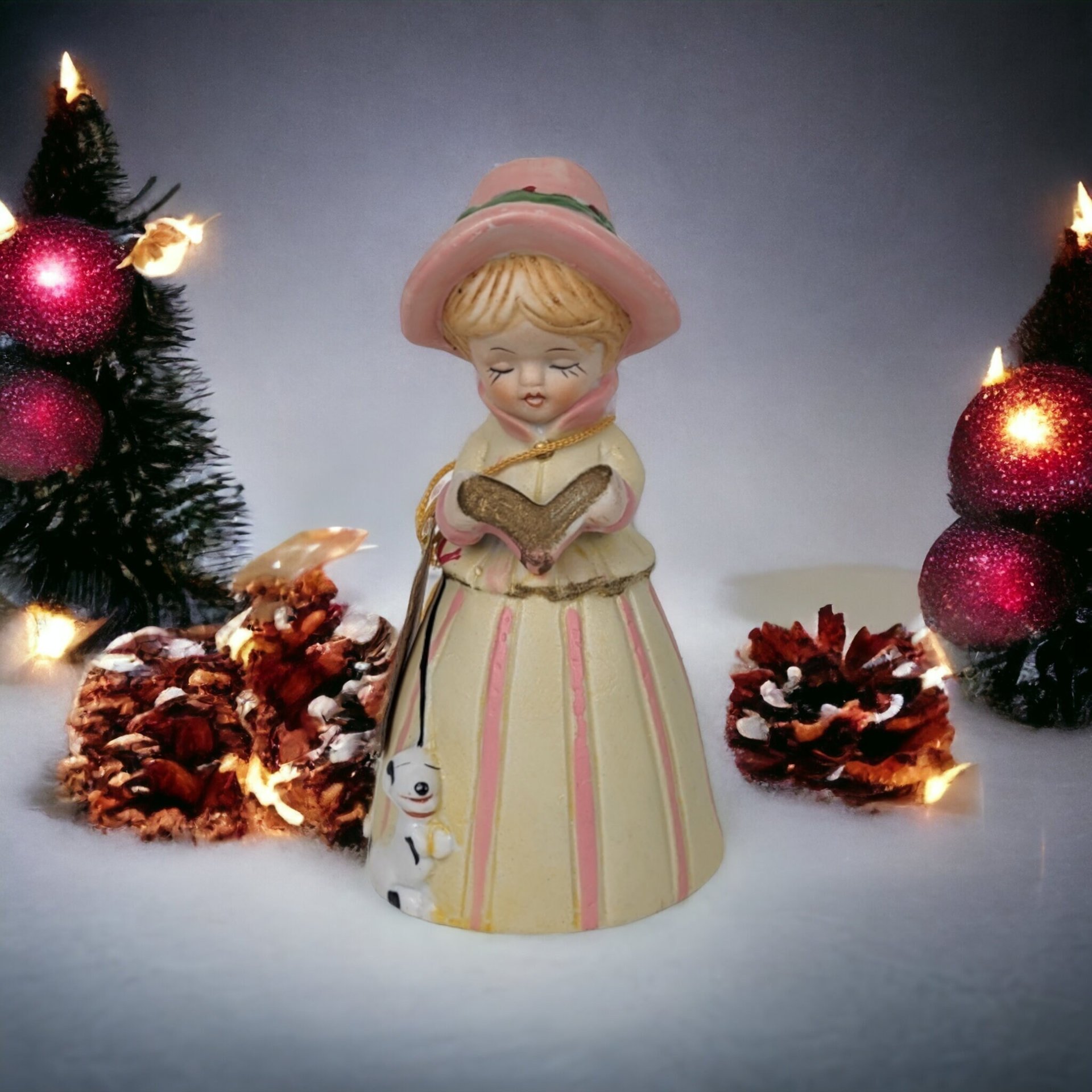 1978 Merri Bells Girl with Dog Bell Figurine