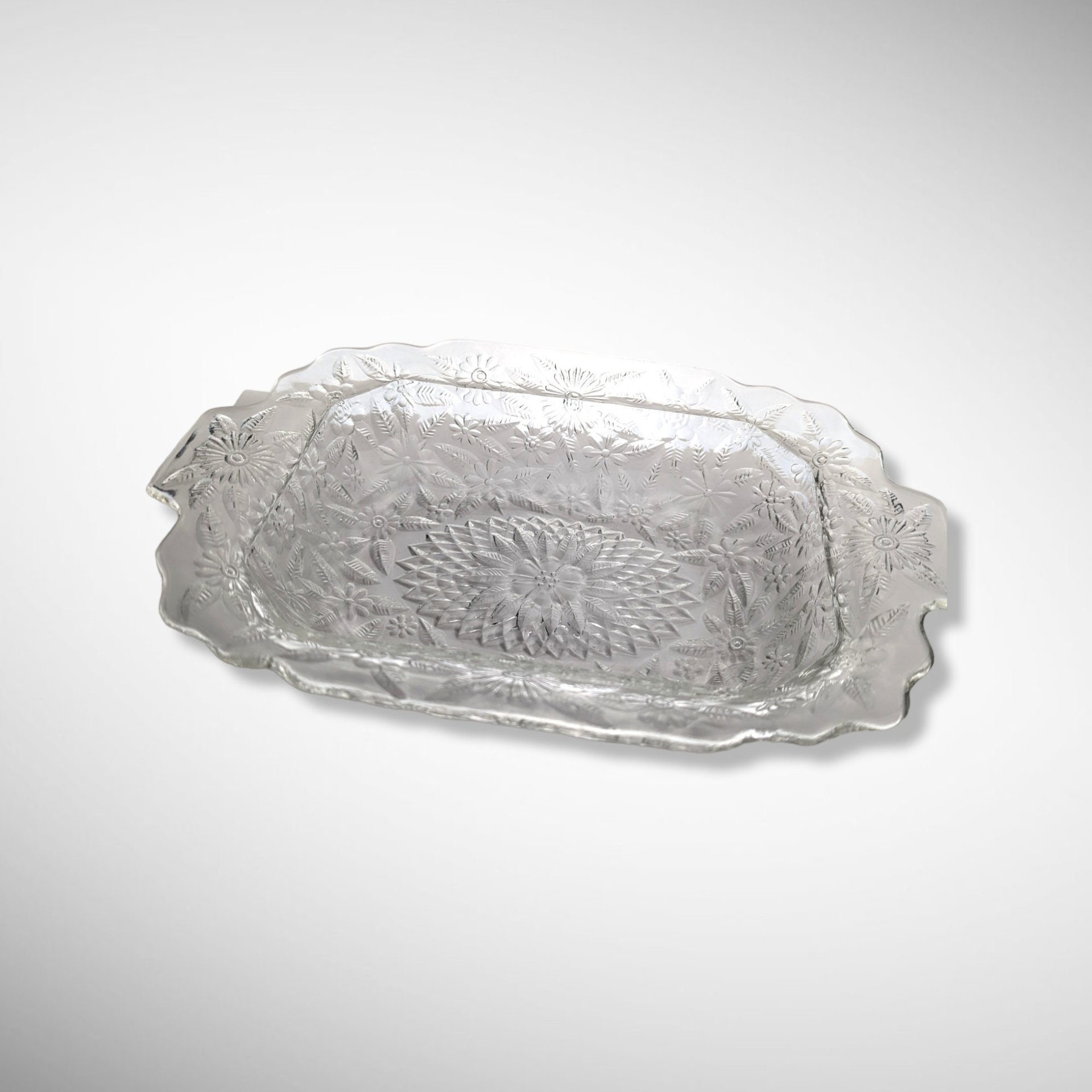 Vintage Indiana Glass Pineapple & Floral Oval Serving Bowl (10")