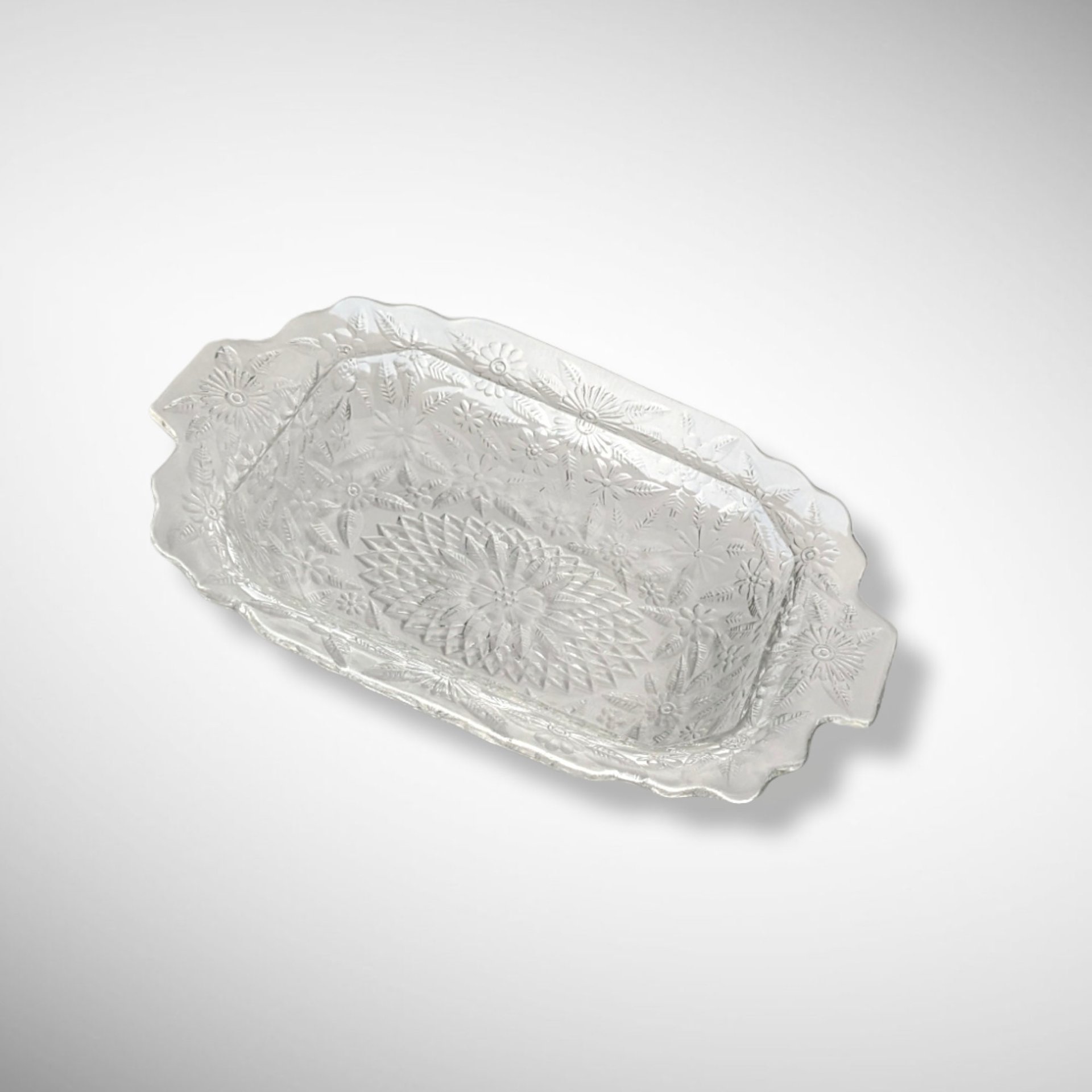 Vintage Indiana Glass Pineapple & Floral Oval Serving Bowl (10")