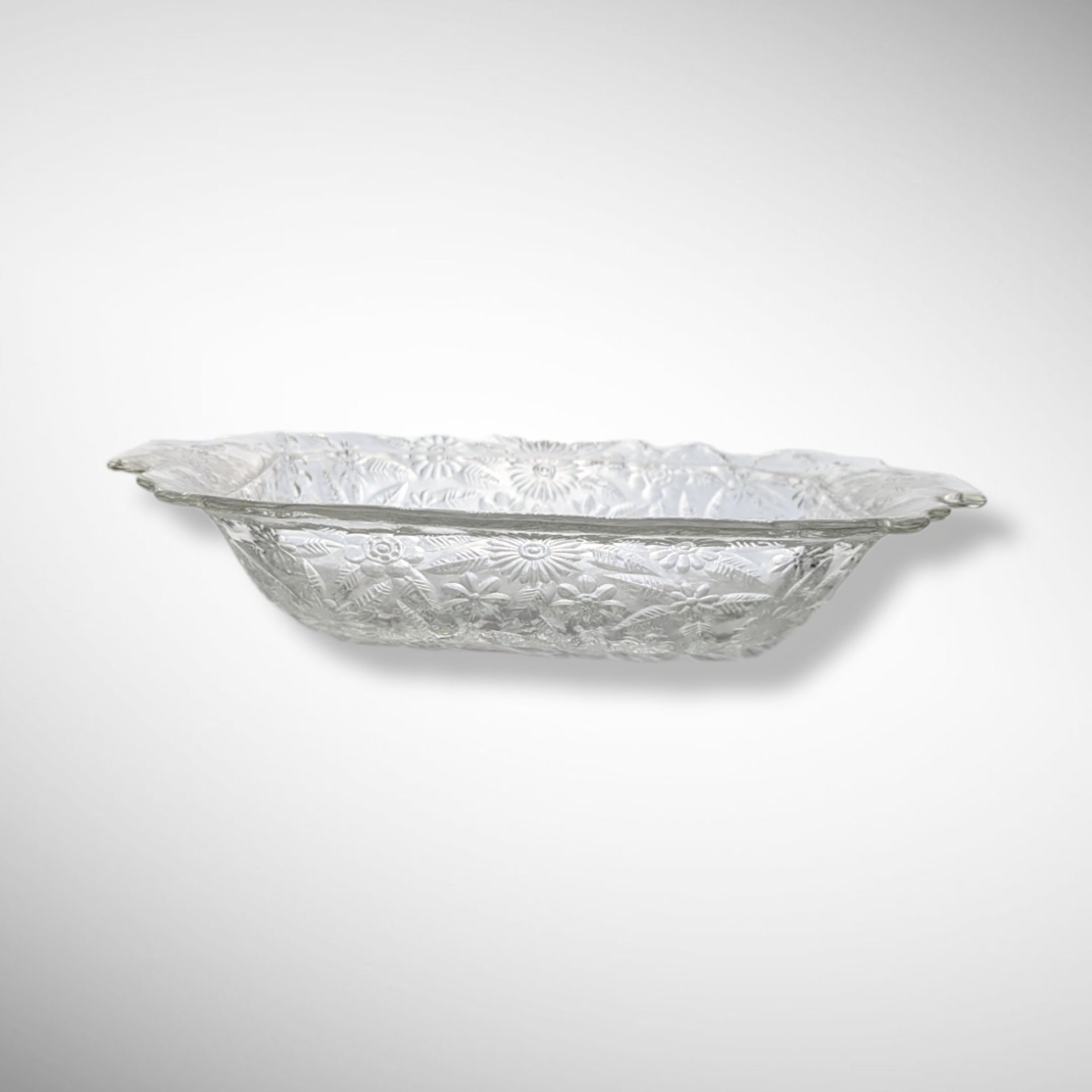 Vintage Indiana Glass Pineapple & Floral Oval Serving Bowl (10")