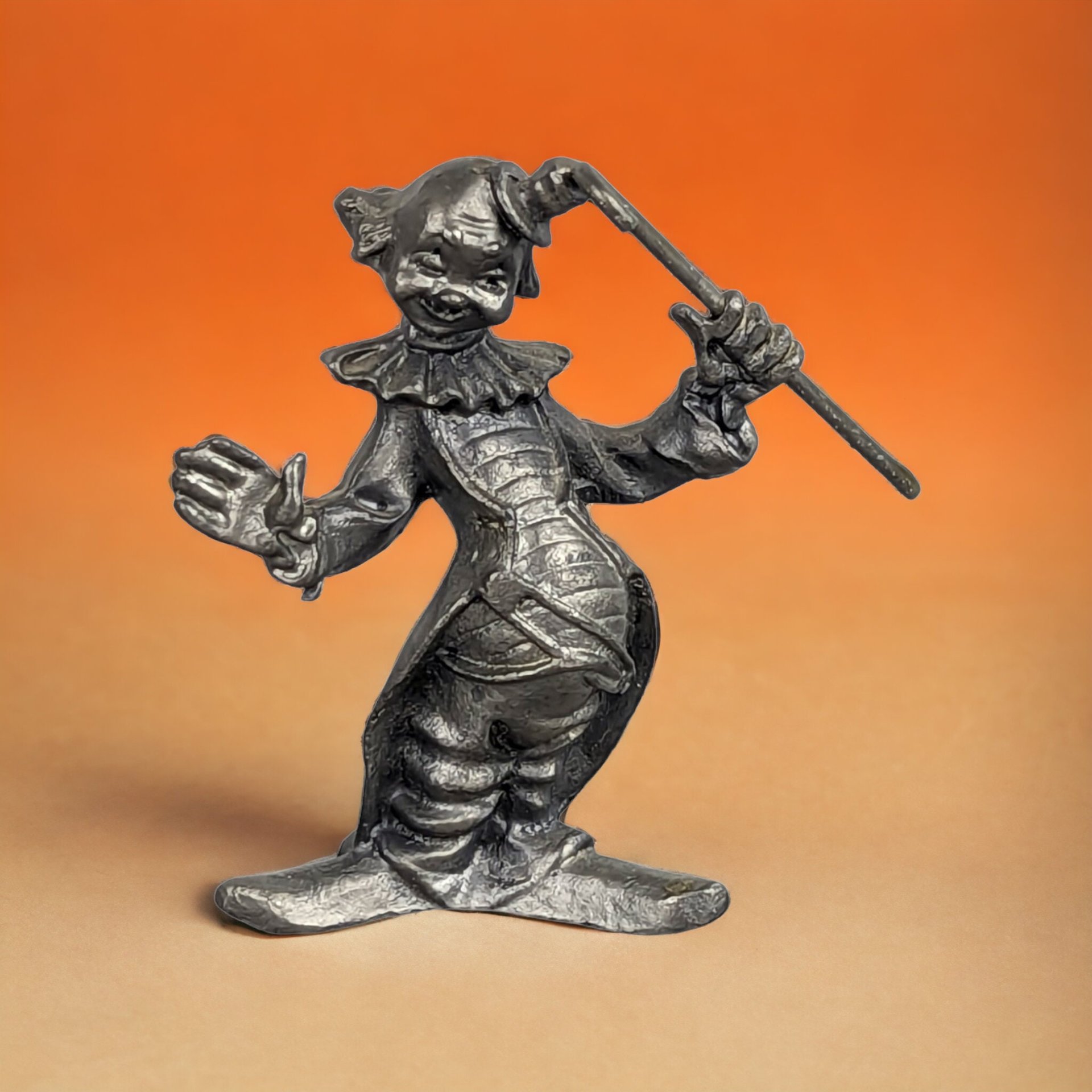 Vintage Clown with Cane Pewter Figurine - Charming Collectible Circus-inspired Sculpture