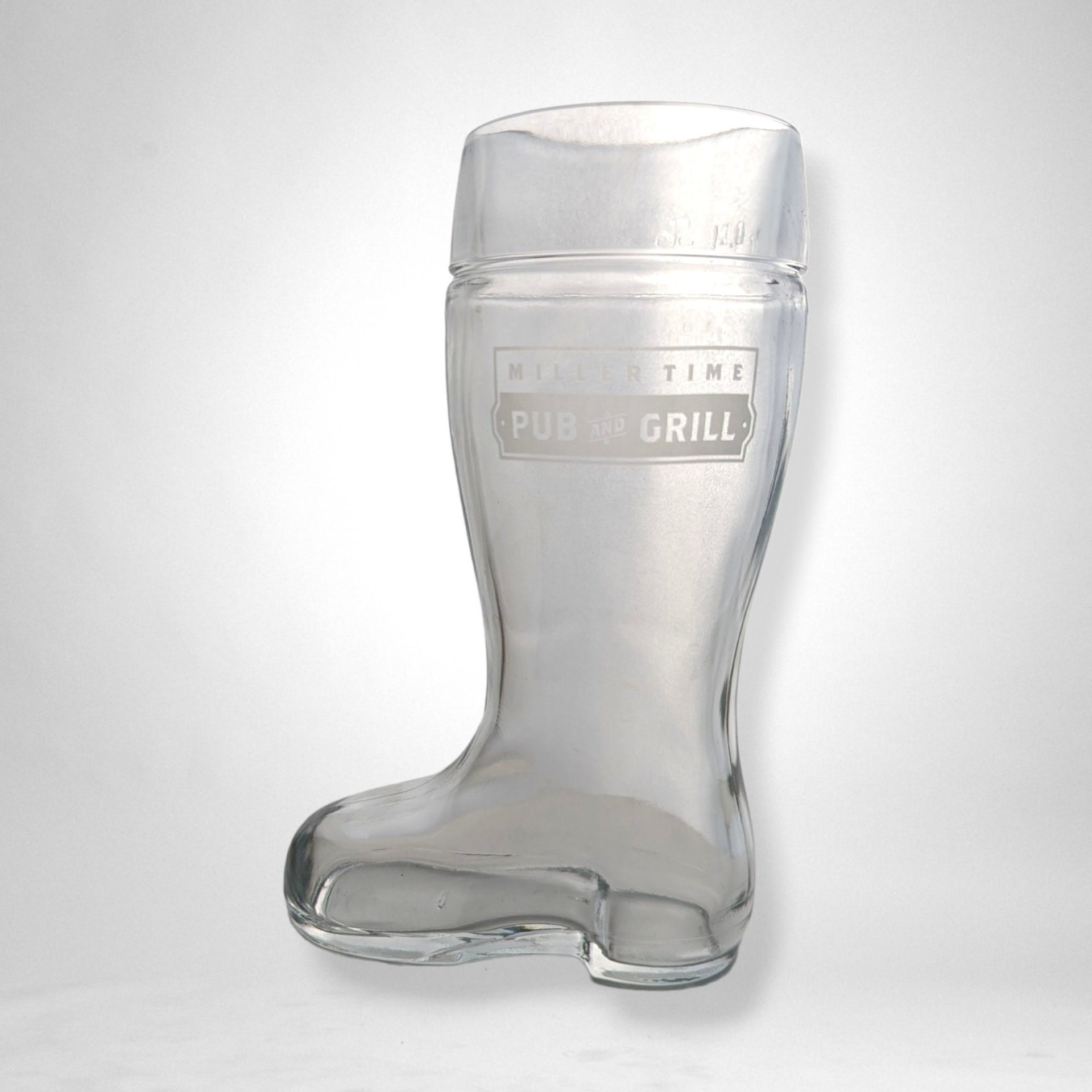 Miller Time Pub and Grill Clear Glass Boot-Shaped Mug - Unique Beer Glassware