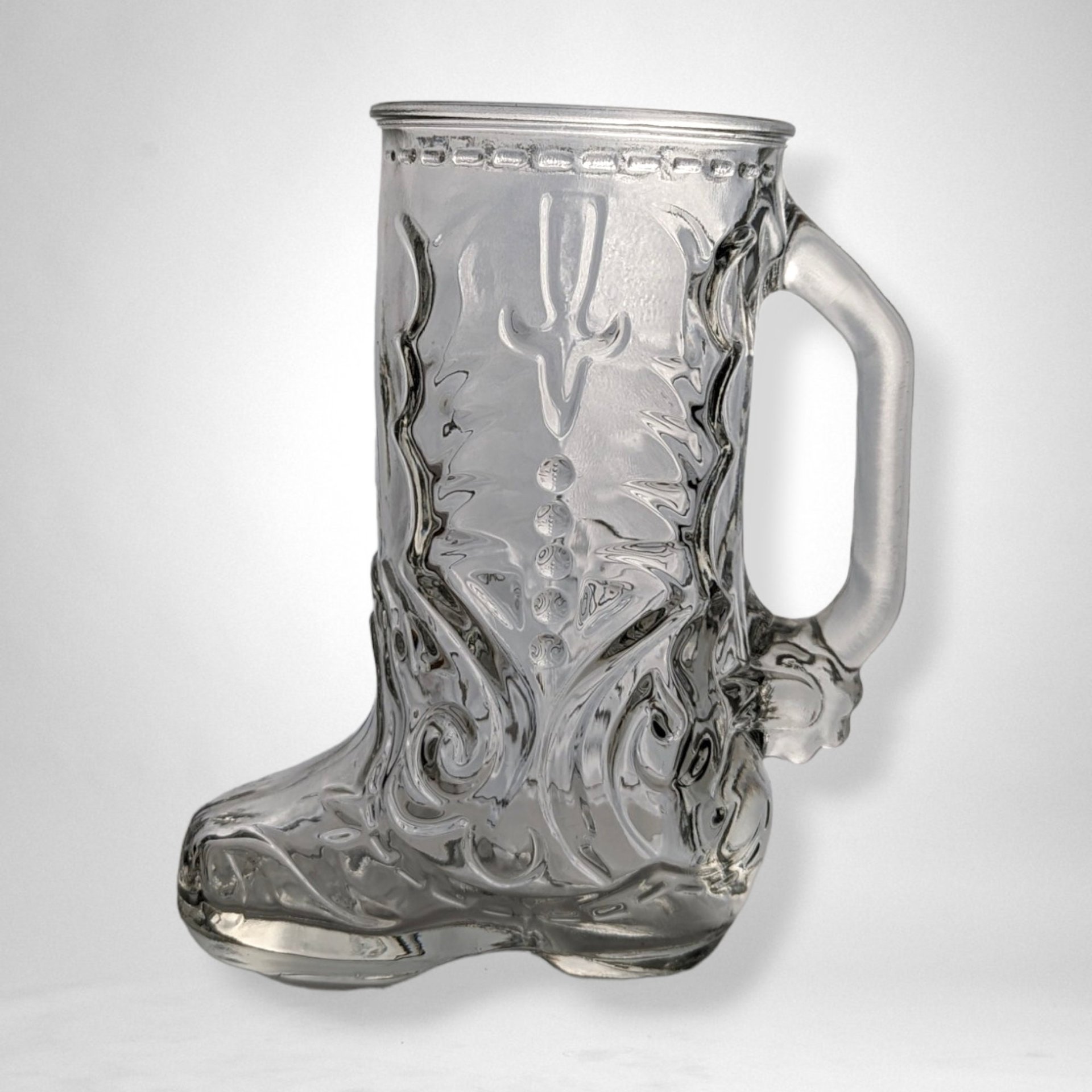 Vintage Clear Glass Cowboy Boot-Shaped Glass/Stein - Western-Themed Drinkware