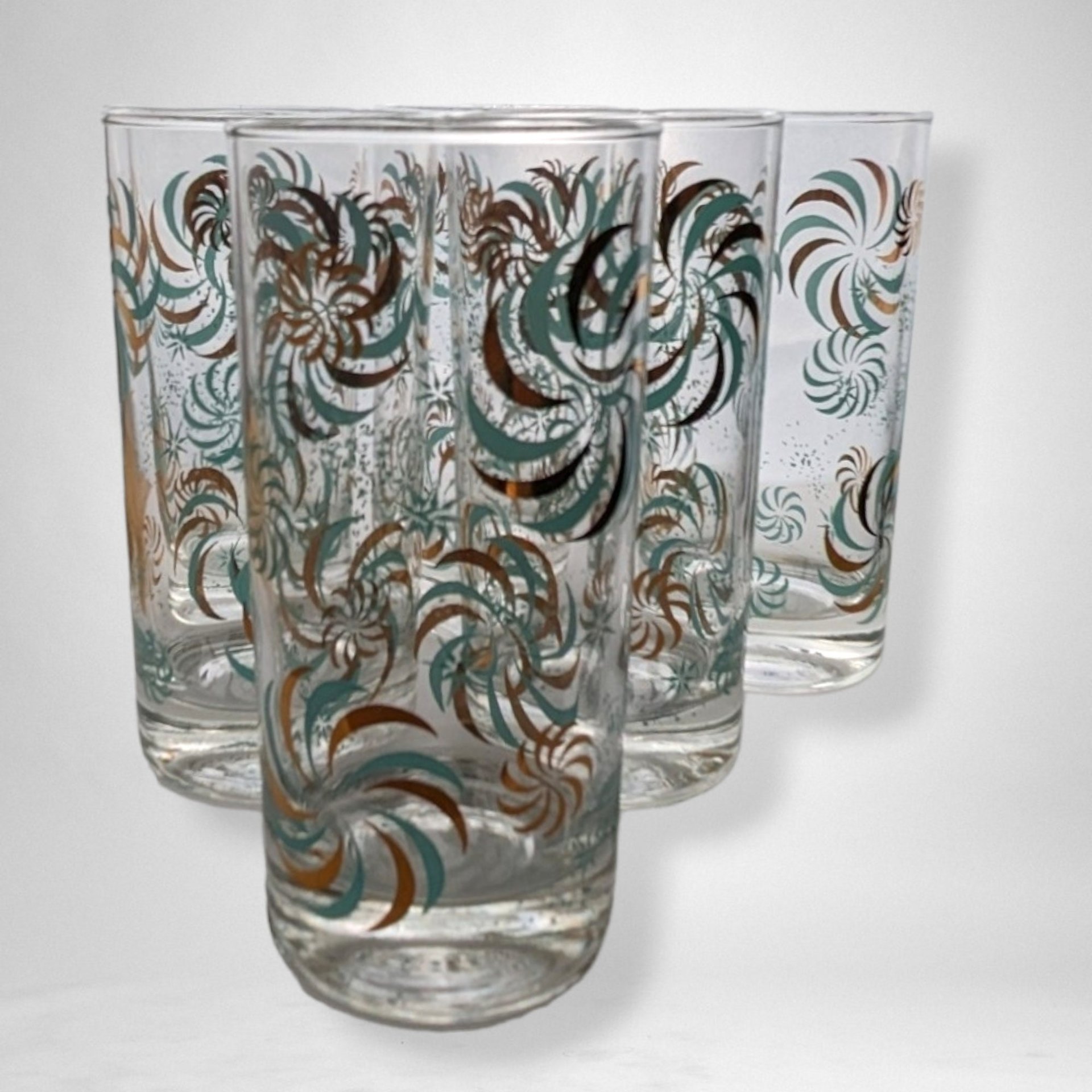 Set of 6 Vintage Glass Tumblers with Pinwheel Design
