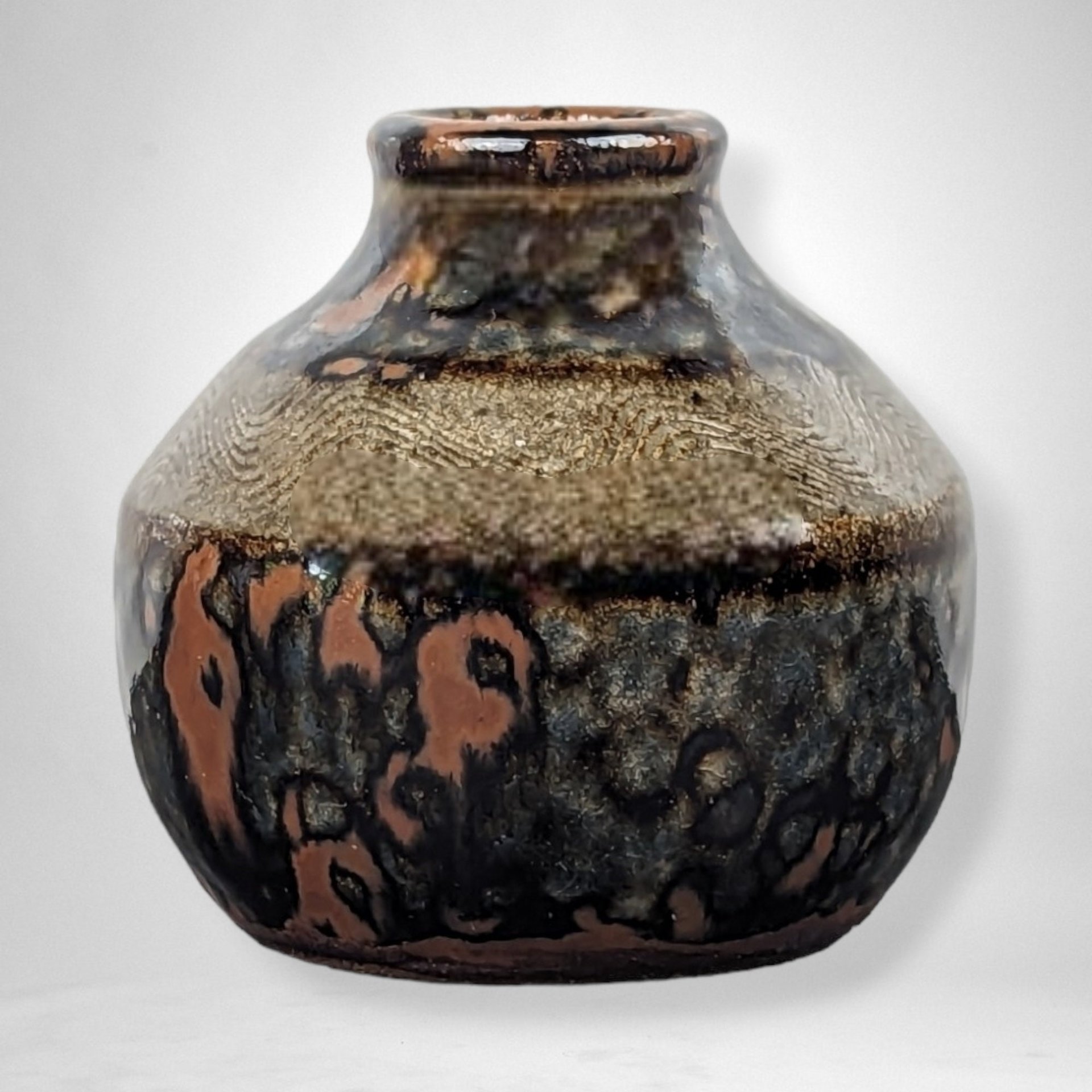 Brown Artisan Made and Signed Small Pottery Vase - Handcrafted Ceramic Décor