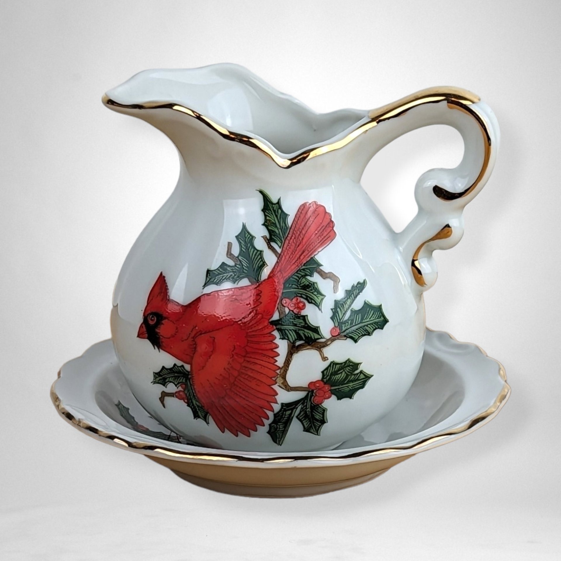 Elegant Vintage Lefton Cardinal Mini Pitcher and Bowl Set - Timeless Charm