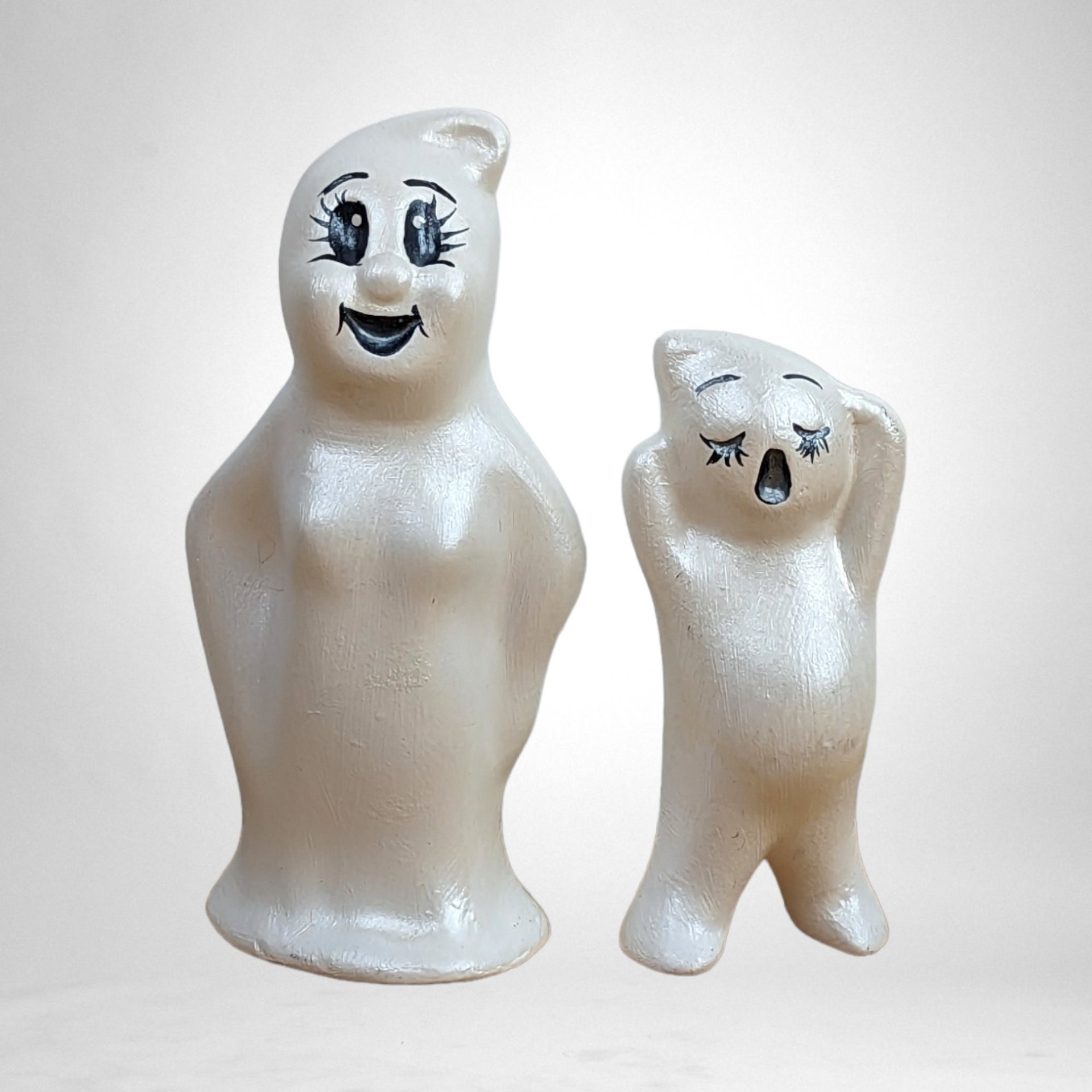 Vintage Halloween Mom and Child Ceramic Ghost Figurine Set