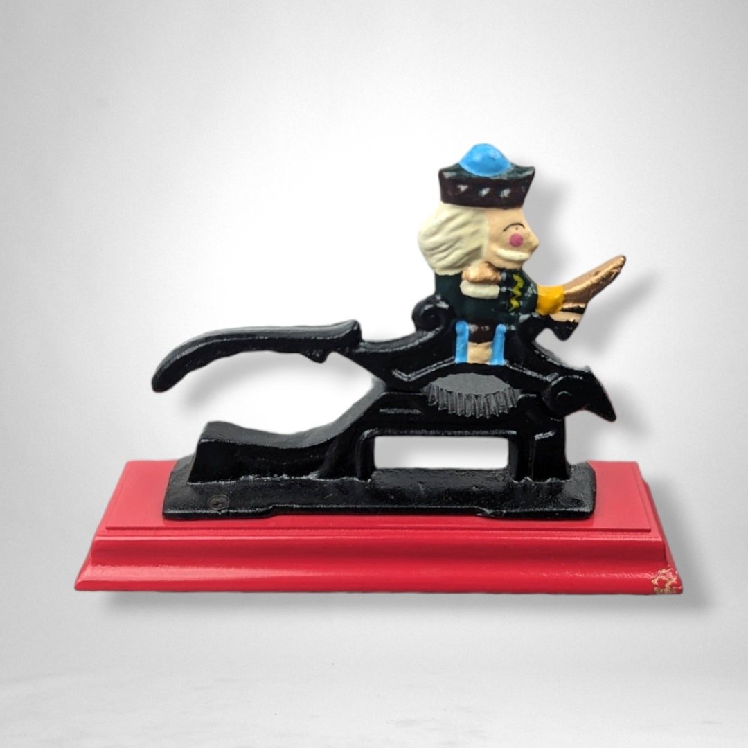 Vintage Cast Iron Nutcracker on Wood Base: Classic Nut Cracking Tool