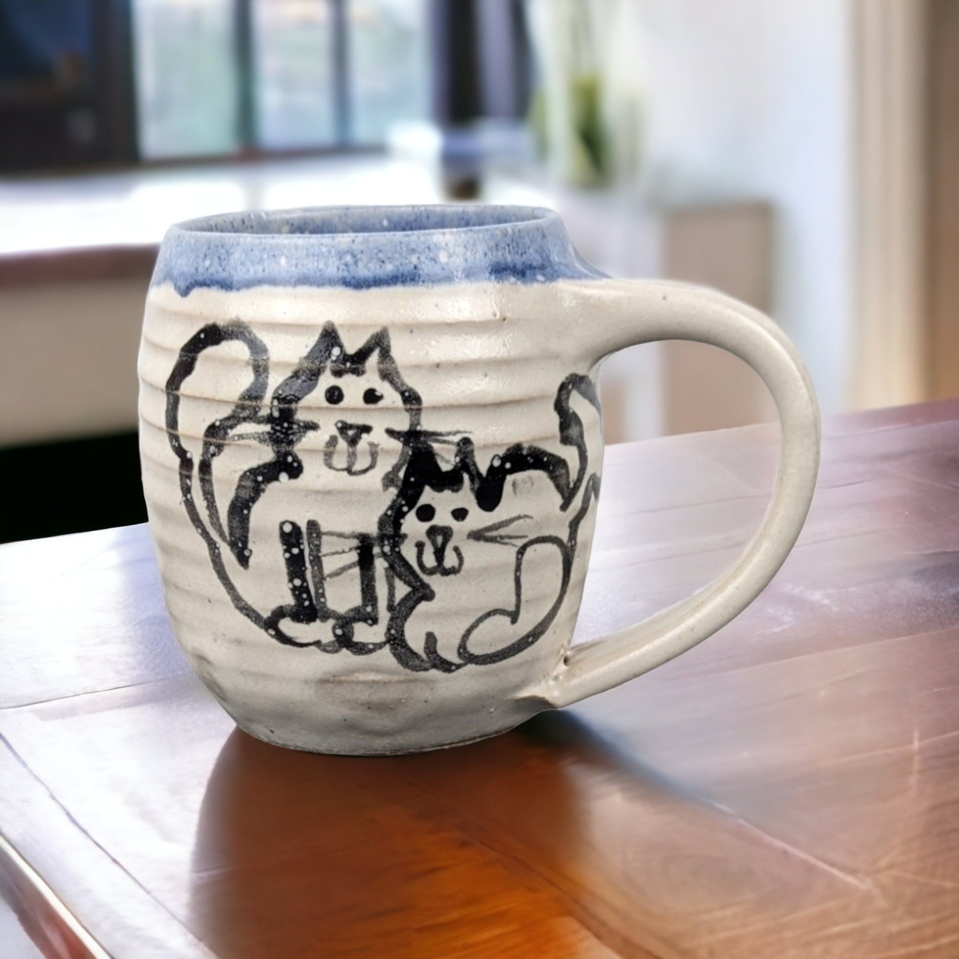 Handmade Pottery Mug with Cats