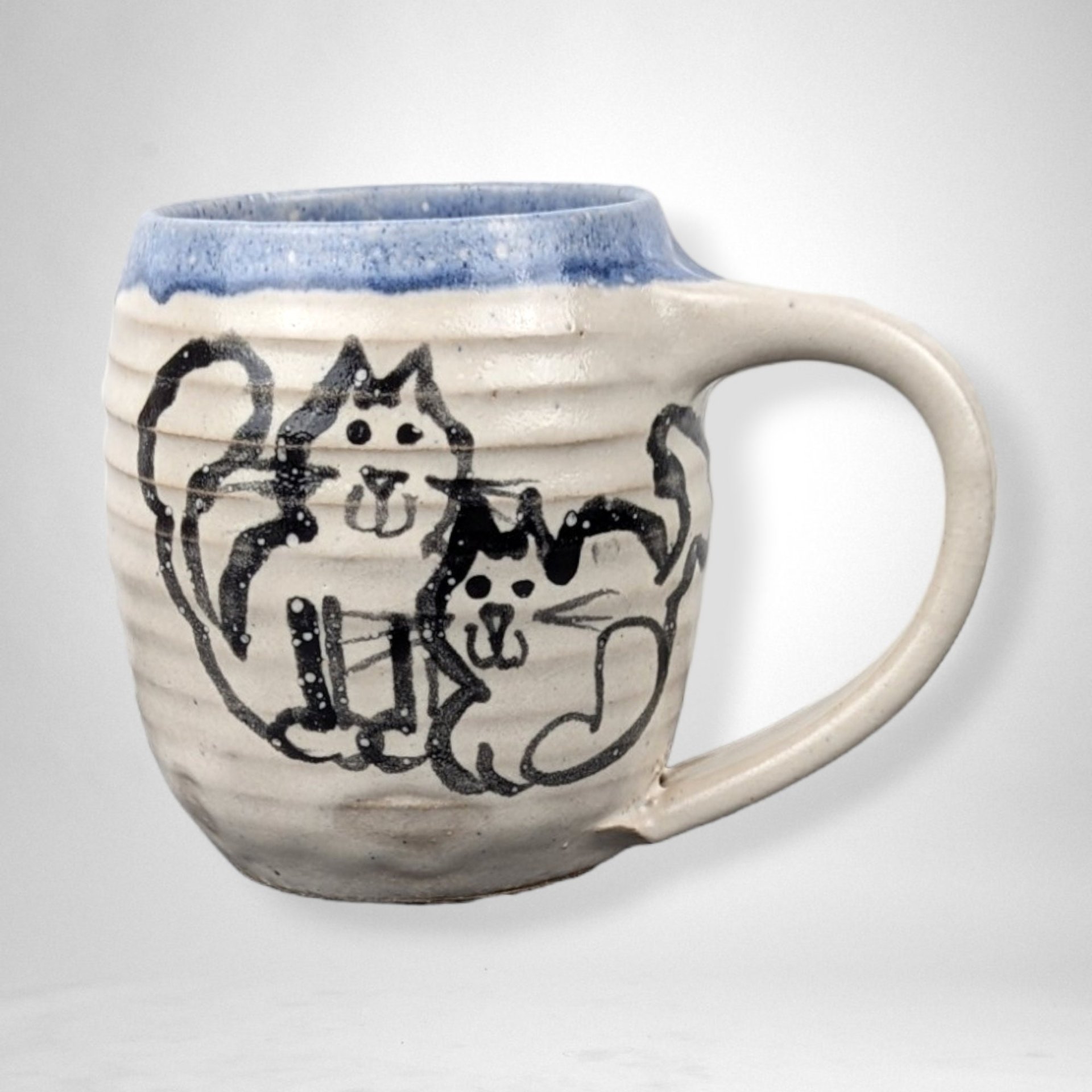 Handmade Pottery Mug with Cats