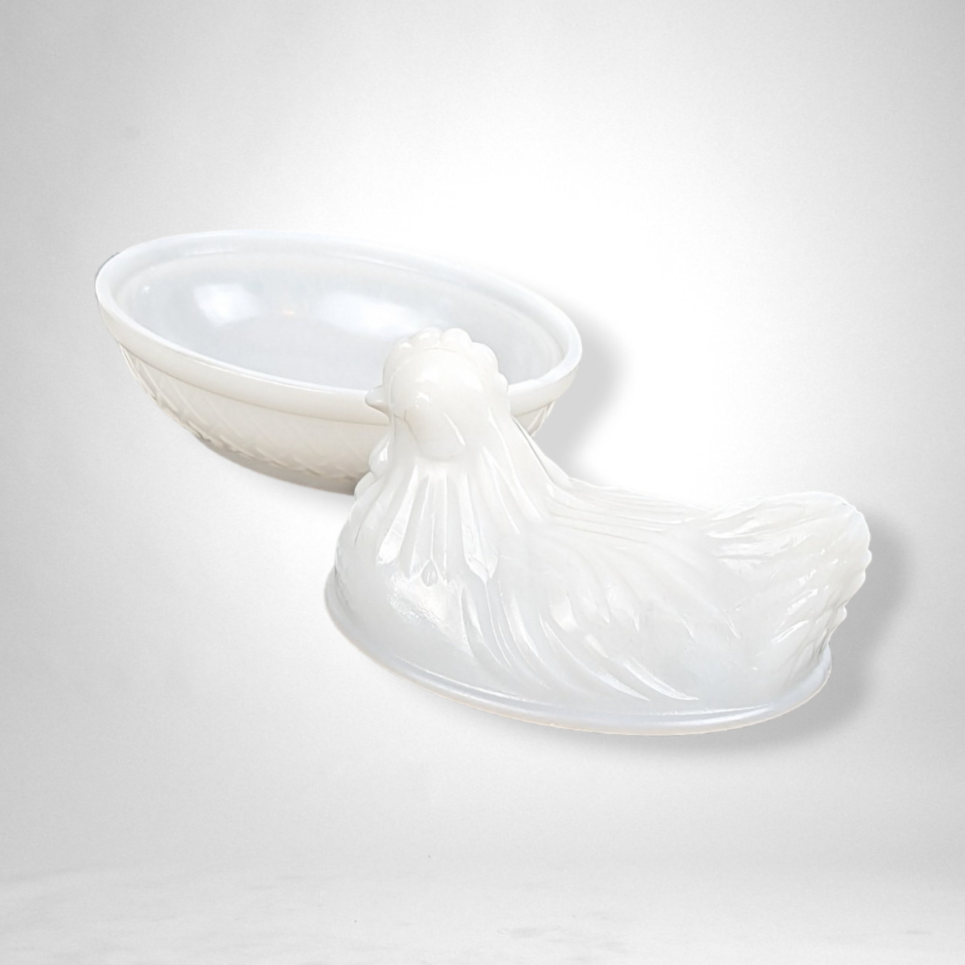 White Glass Hen on Nest Trinket Dish