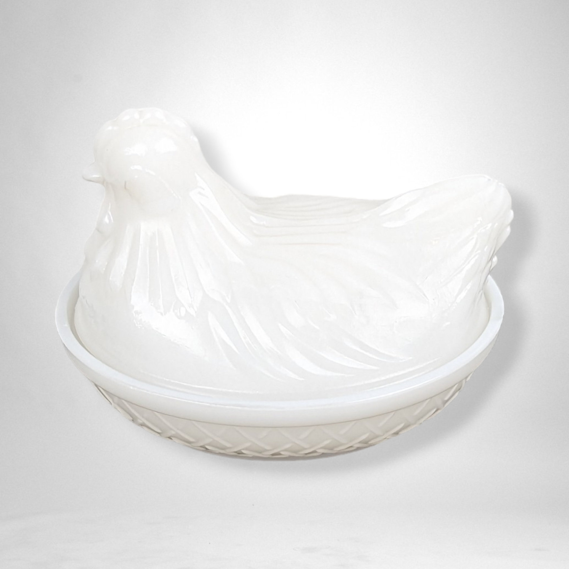 White Glass Hen on Nest Trinket Dish