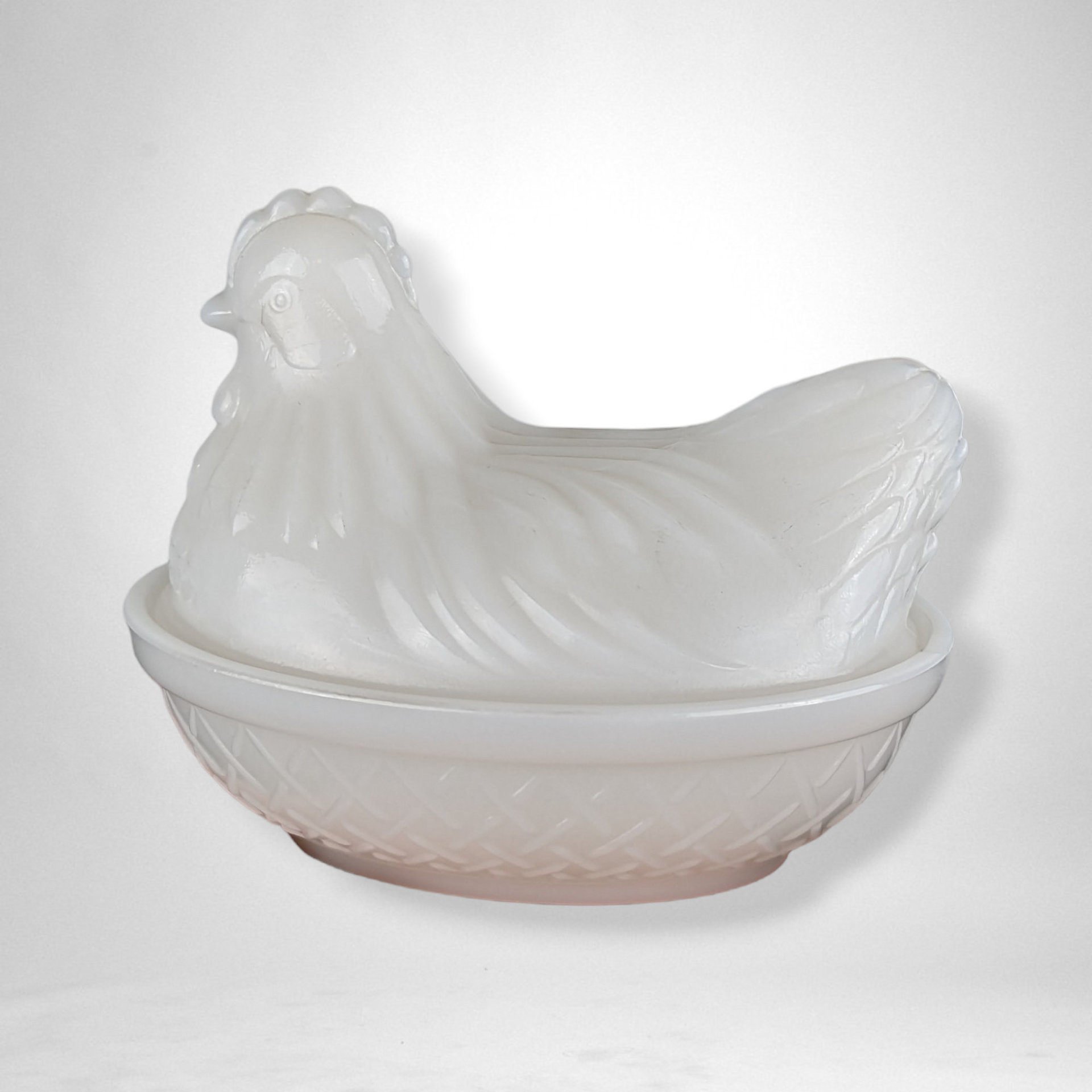 White Glass Hen on Nest Trinket Dish
