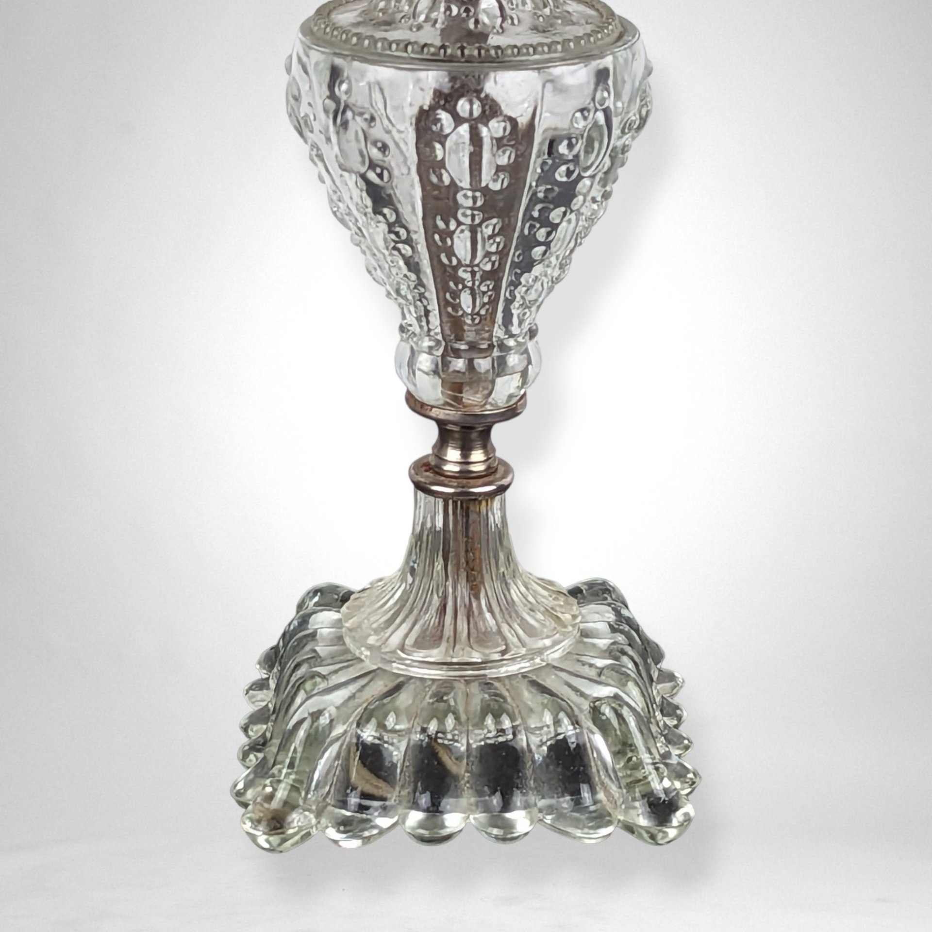 Vintage Glass Lamp with Plaid Shade: Retro Lighting Decor