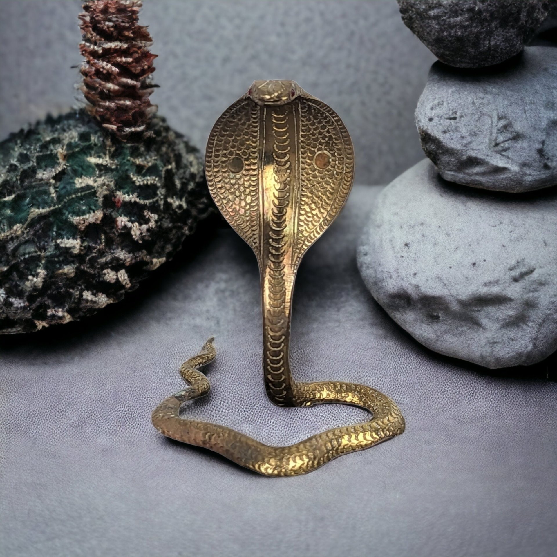Brass Cobra Figurine Made in India: Exotic Home Decor Accent