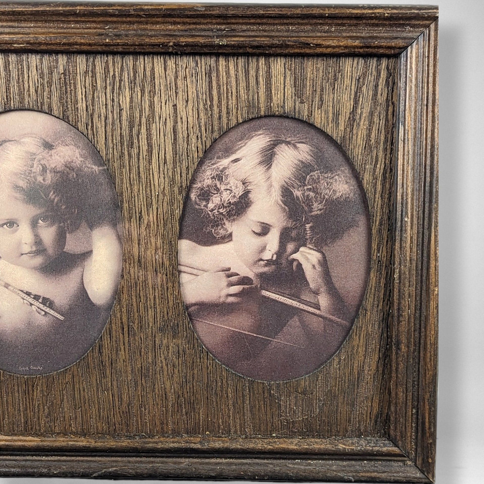 Vintage Framed Cherub Print | Angel Asleep | Angel Awake Picture | Double Oval Frame | Wall Decor | 11.5x9.5 Inches