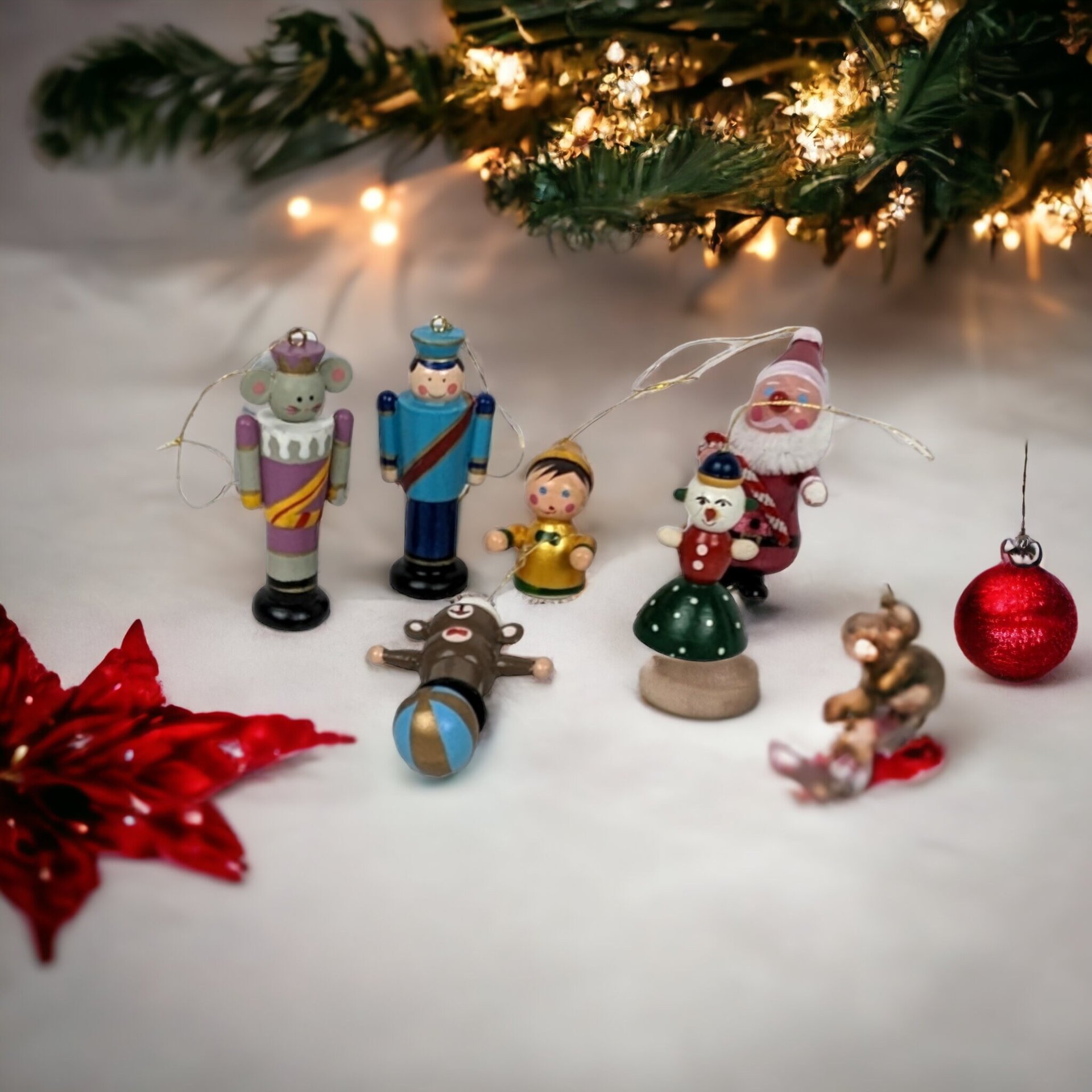 Set of 6 Vintage Wooden Ornaments, Couple Avon