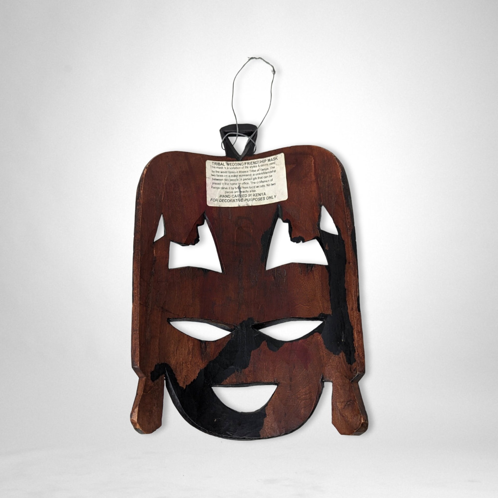 Tribal Wedding Friendship Kenyan Wood Carved Mask - Striking Wall Art with Cultural Significance