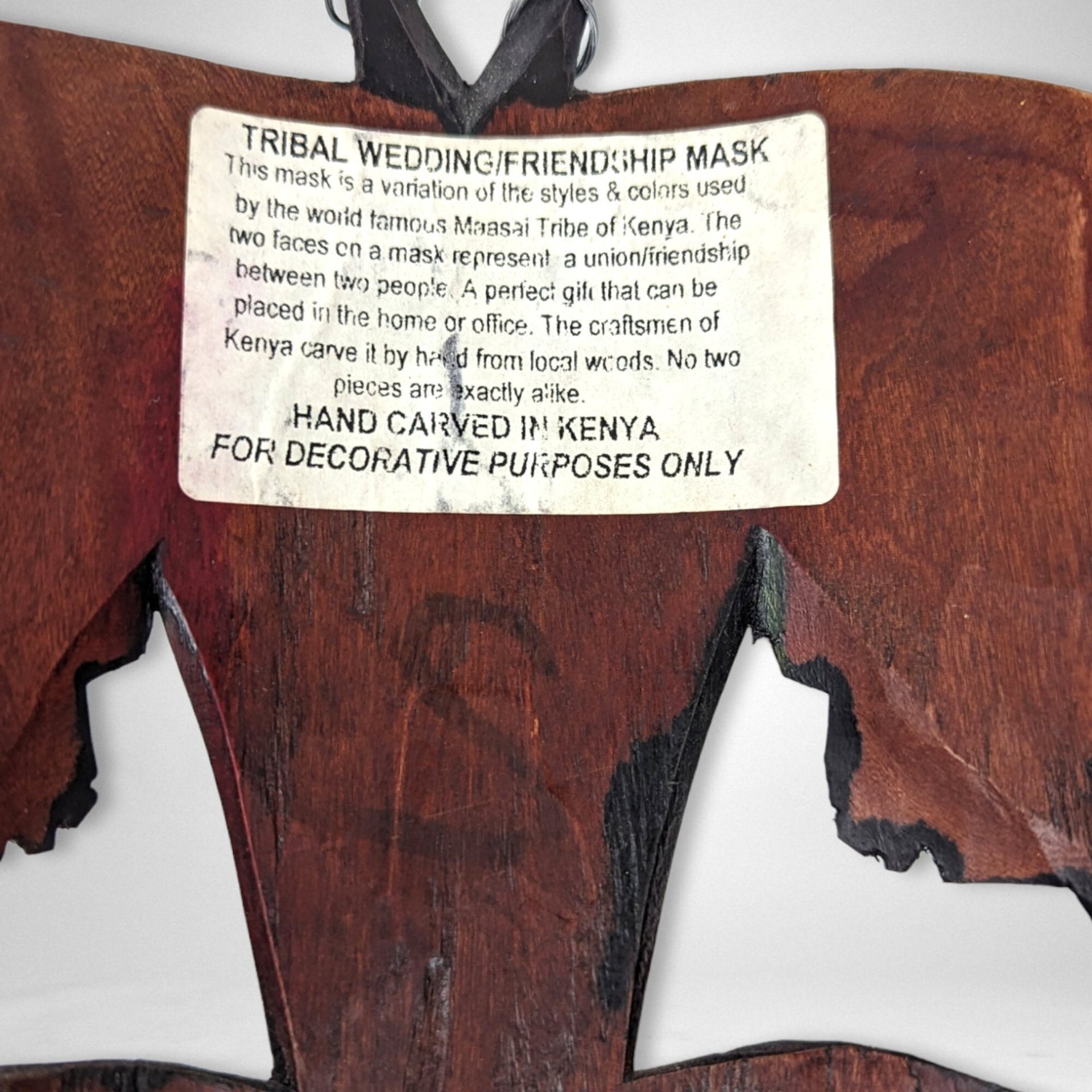 Tribal Wedding Friendship Kenyan Wood Carved Mask - Striking Wall Art with Cultural Significance