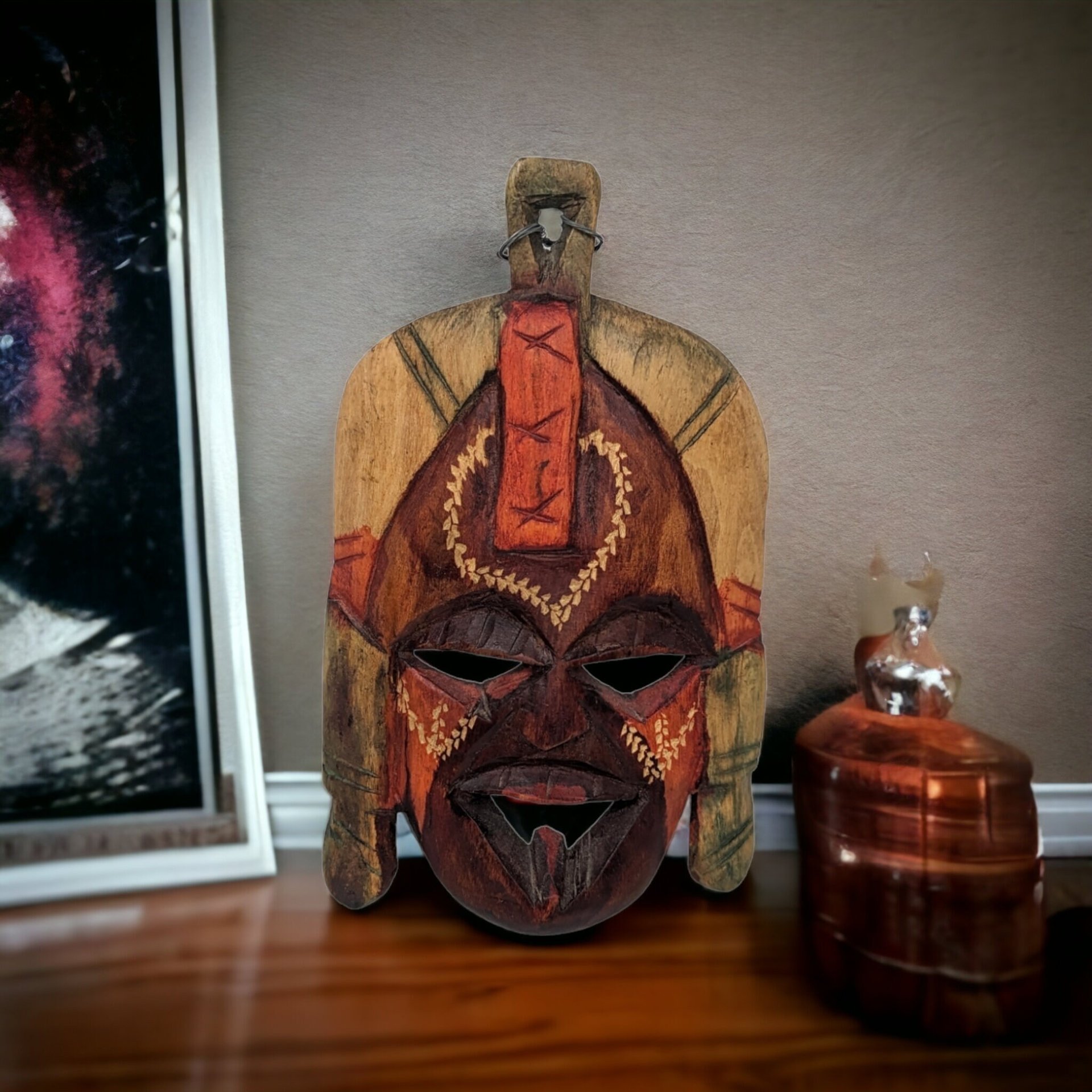 Hand-Carved Wooden Tribal Mask - Kenyan Wall Art Masterpiece