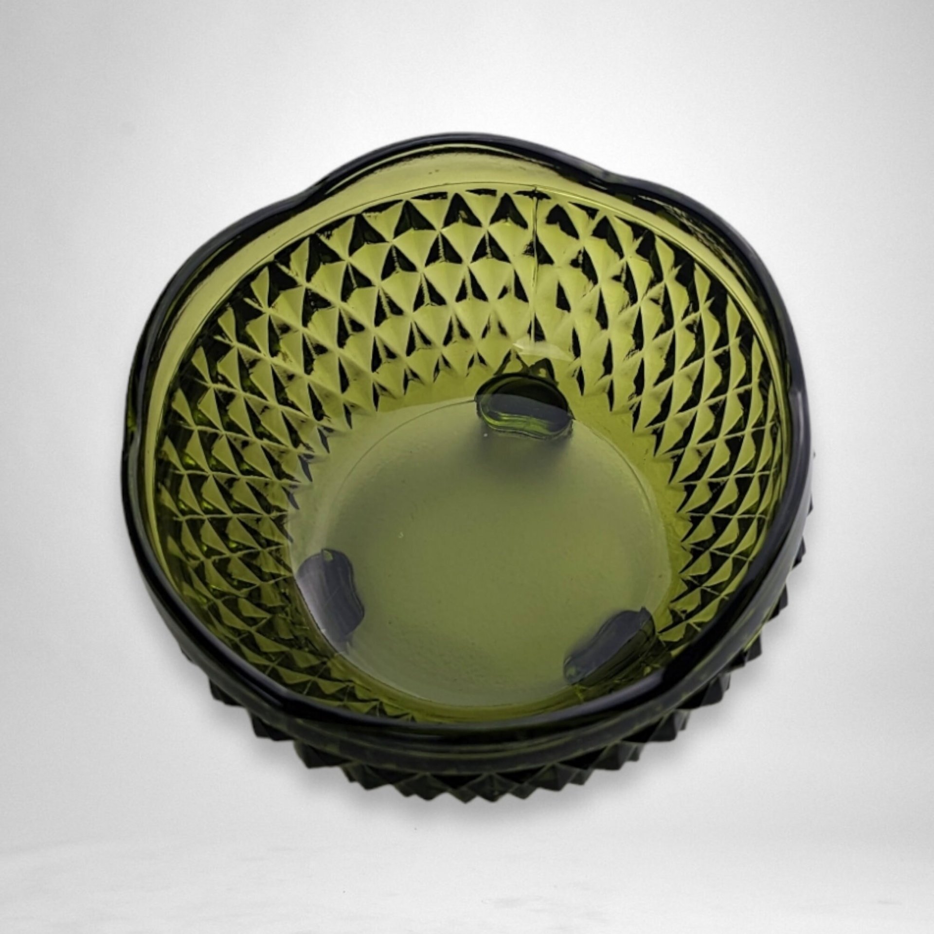 Elegant Indiana Glass Diamond Point Green Footed Bon Bon Dish