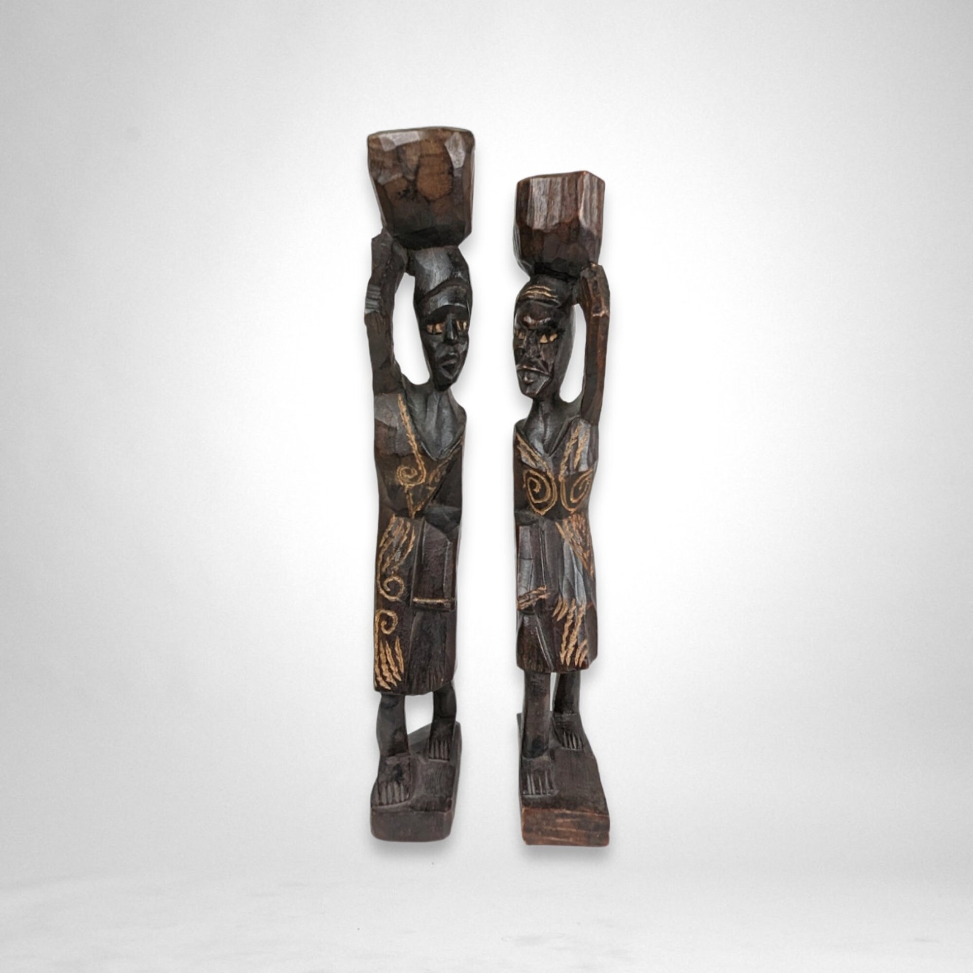 Pair of Vintage Hand-Carved African Wooden Sculptures: Exquisite Artistry and Cultural Beauty