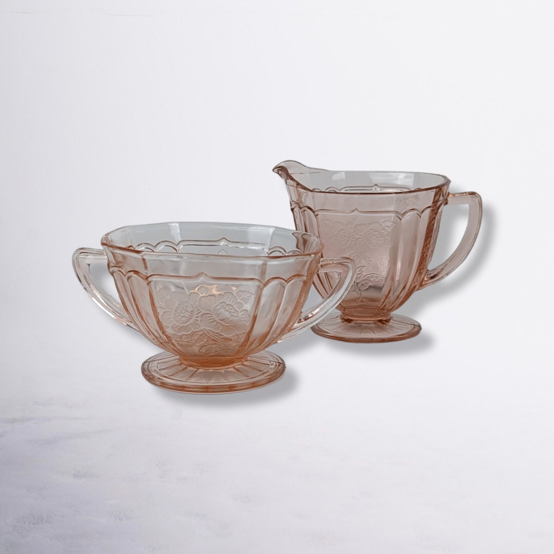 Anchor Hocking Mayfair Pink Depression Glass Cream and Sugar Set