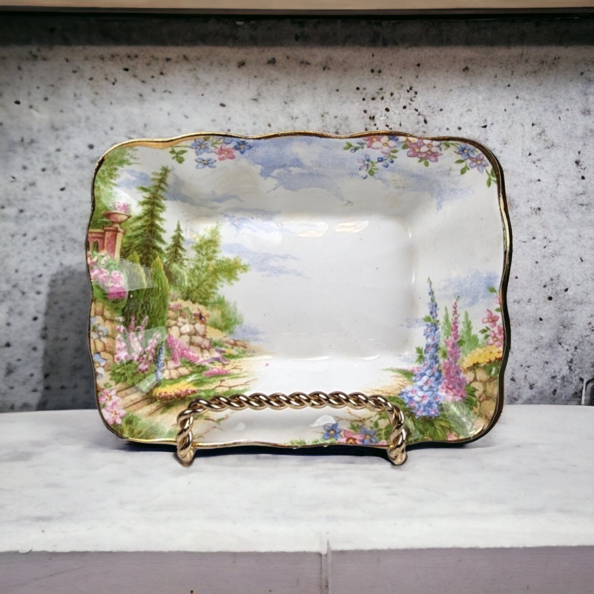Royal Albert Kentish Rockery 5" Rectangular Sweet Meat/Trinket Dish: English Garden Elegance