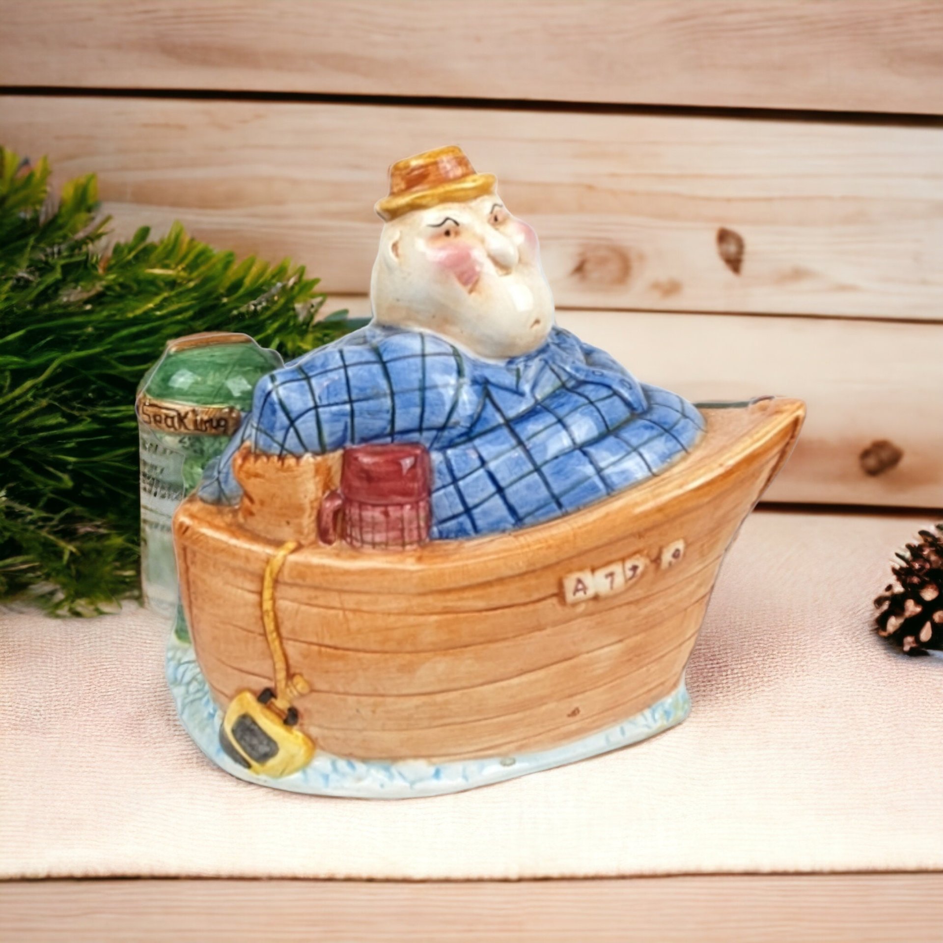 Gone Fishing Ceramic Bank, Man on Boat Fishing