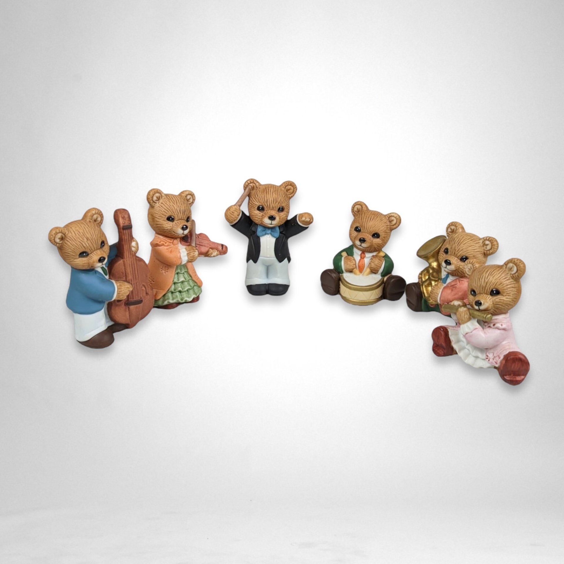 Set of 6 Homco Orchestra Ceramic Bear Figurines 1422: Musical Harmony Collection