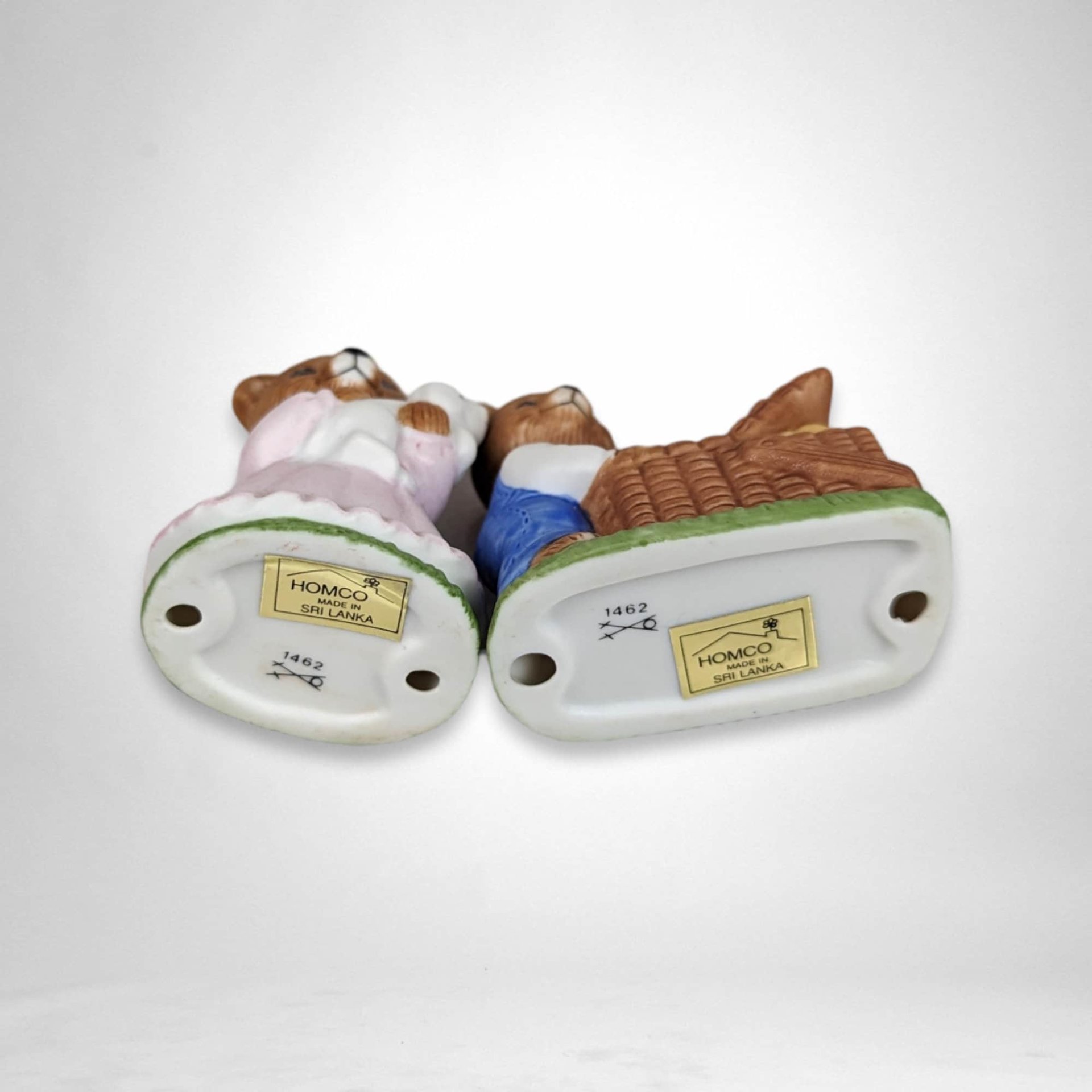 Set of 2 Homco Teddy Bear Picnic Ceramic Figurines 1462