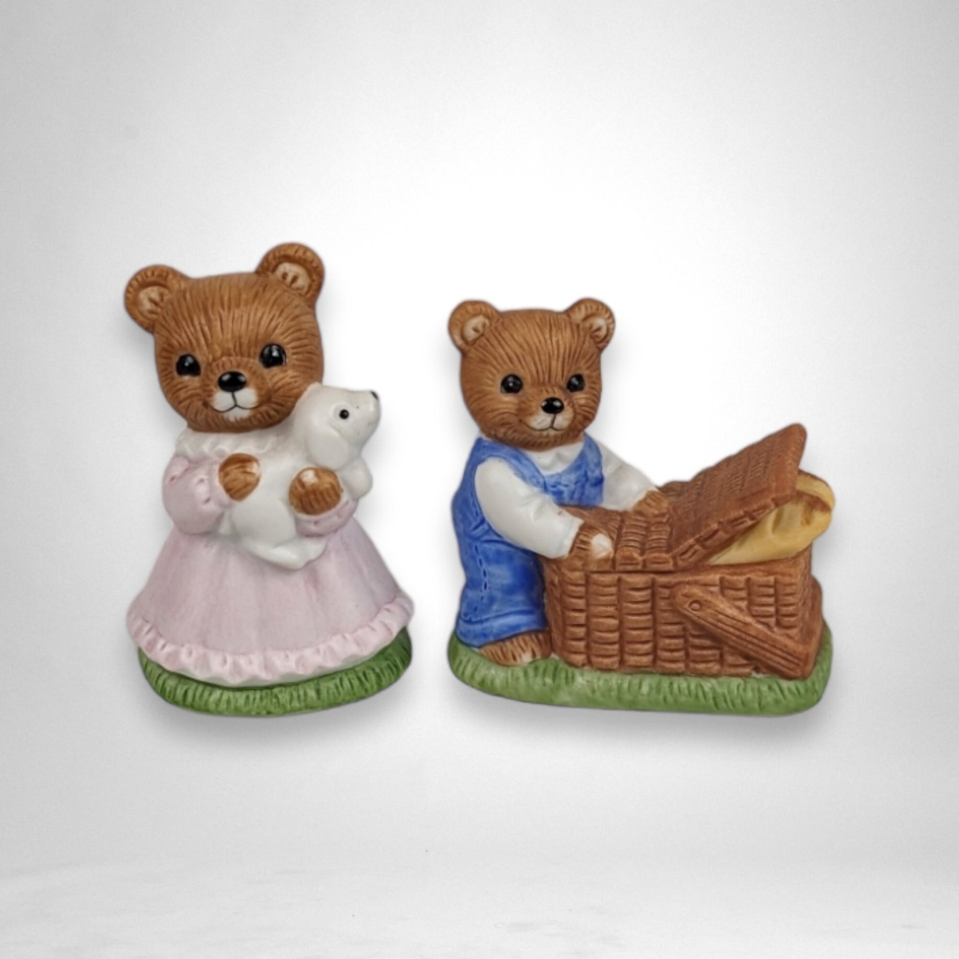 Set of 2 Homco Teddy Bear Picnic Ceramic Figurines 1462