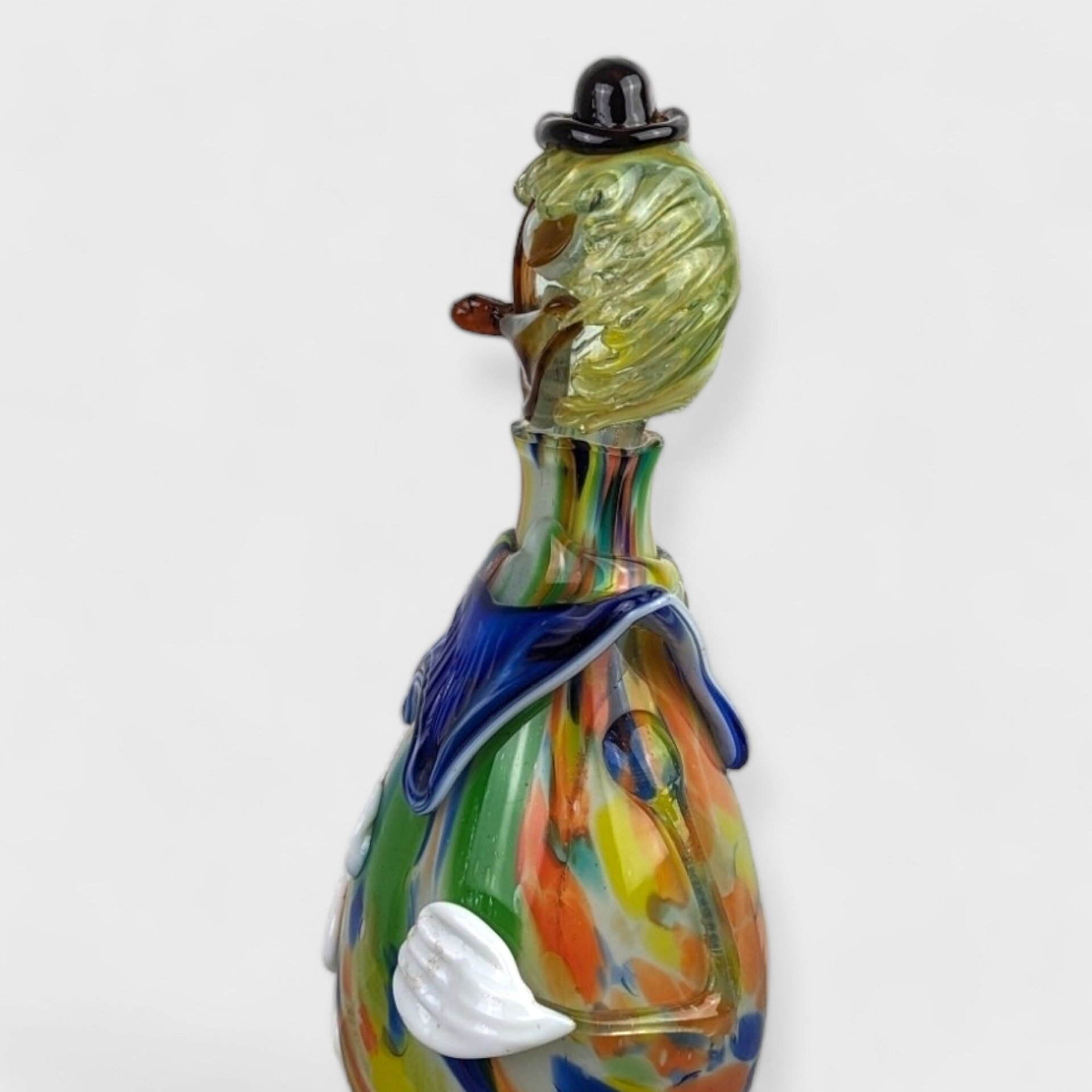 Vintage Art Glass Clown Decanter | 14" Tall | Whimsical Decor | Good Condition (Display Only)