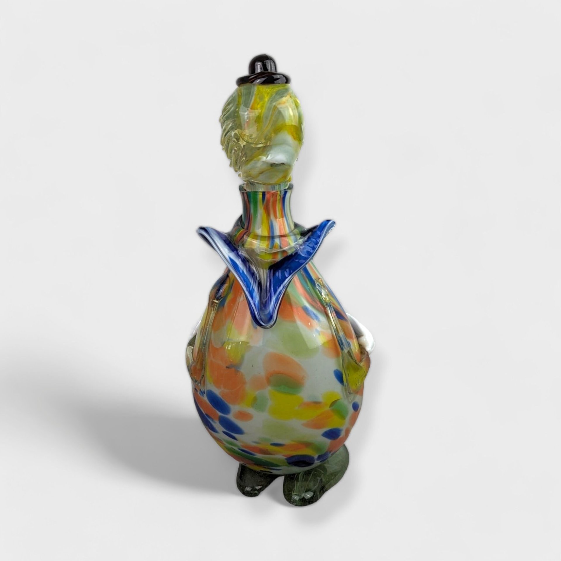 Vintage Art Glass Clown Decanter | 14" Tall | Whimsical Decor | Good Condition (Display Only)
