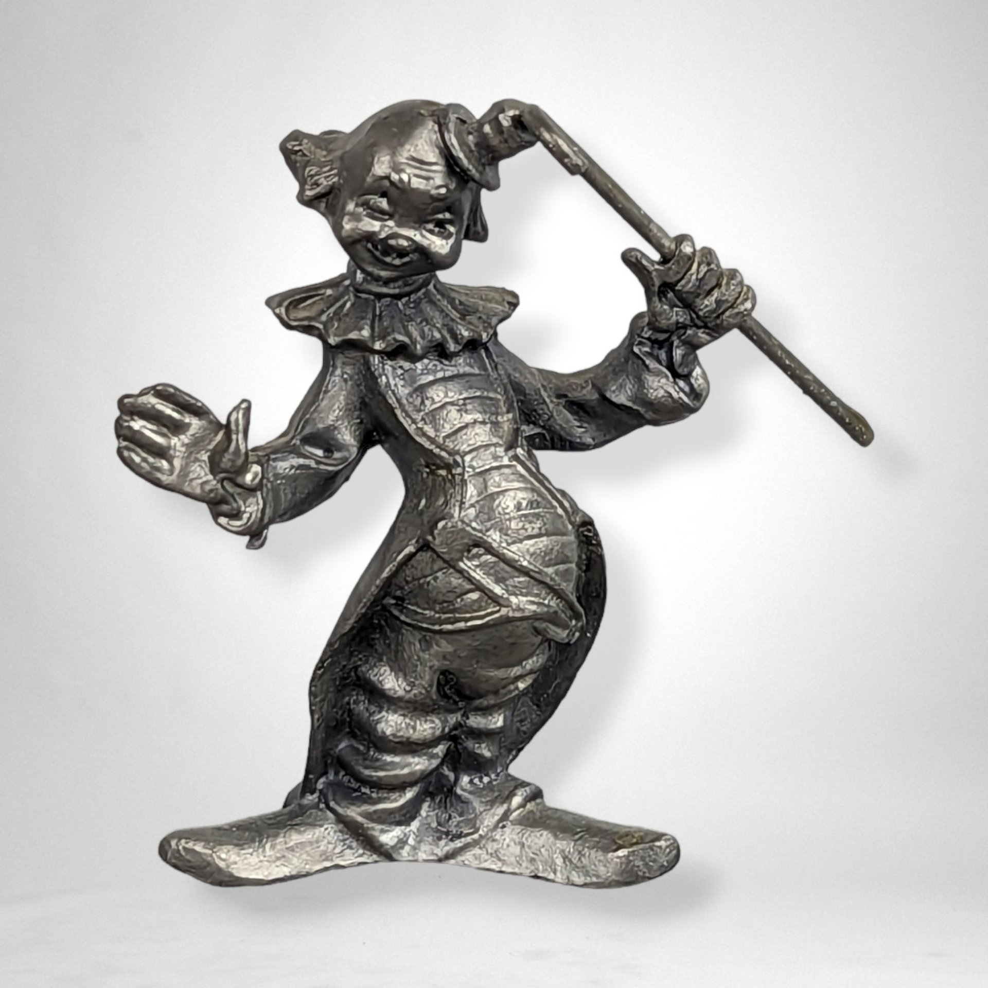 Vintage Clown with Cane Pewter Figurine - Charming Collectible Circus-inspired Sculpture