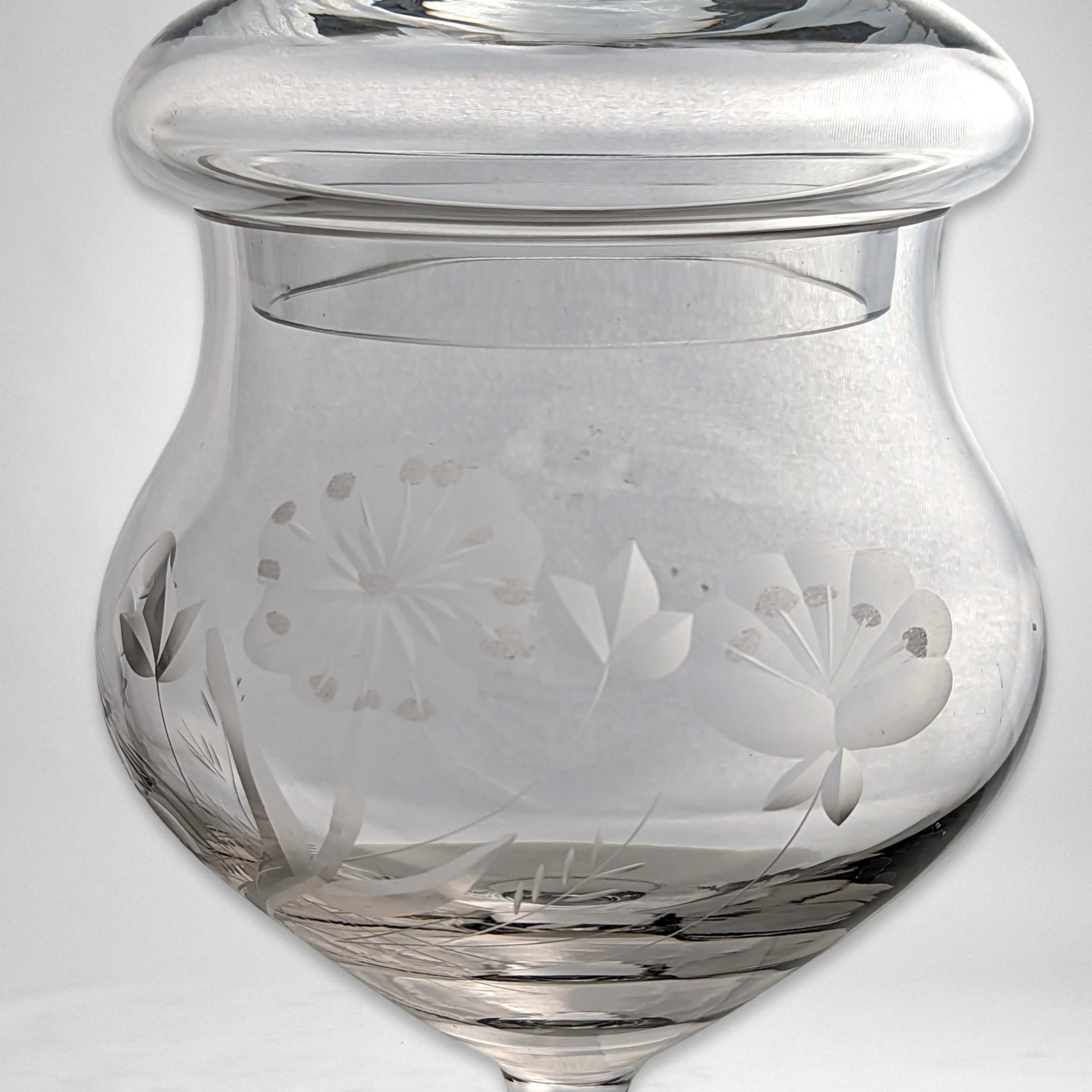 Vintage Clear Glass Candy Dish with Lid & Etched Flower Design