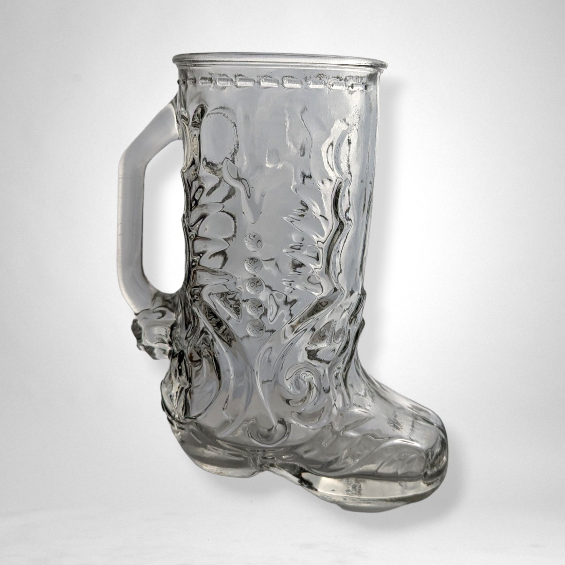 Vintage Clear Glass Cowboy Boot-Shaped Glass/Stein - Western-Themed Drinkware