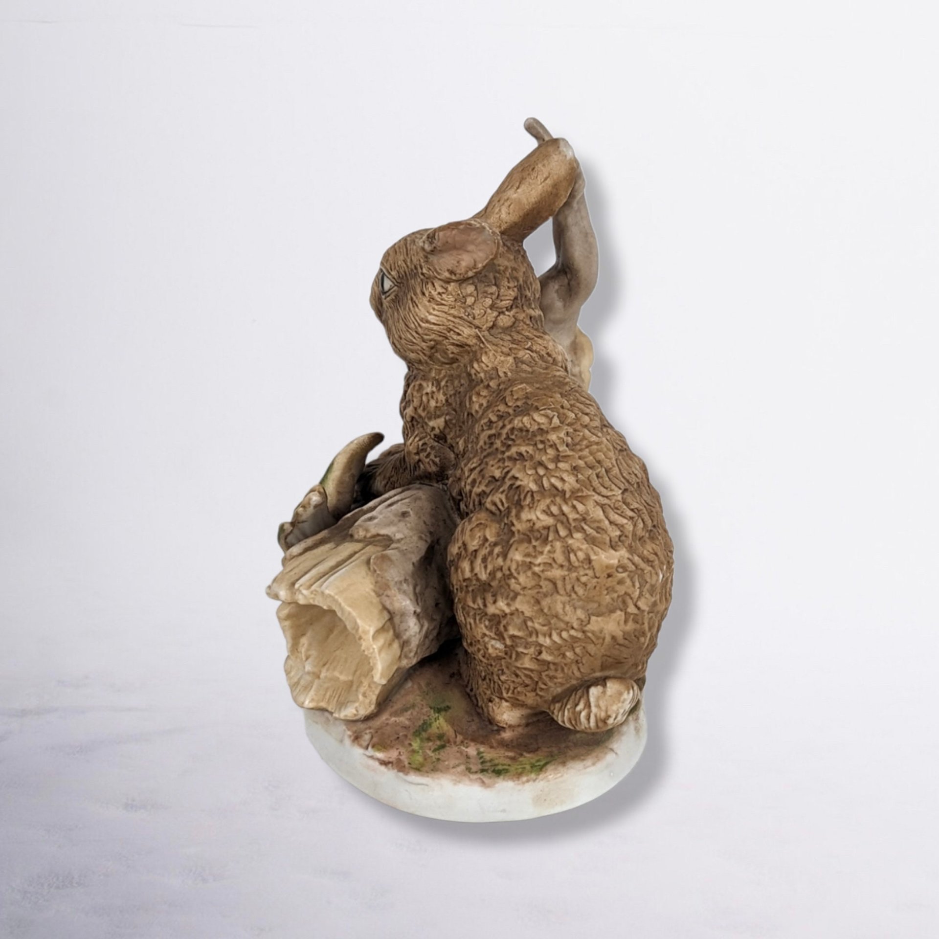 Homco Rabbit on Log Ceramic Figurine