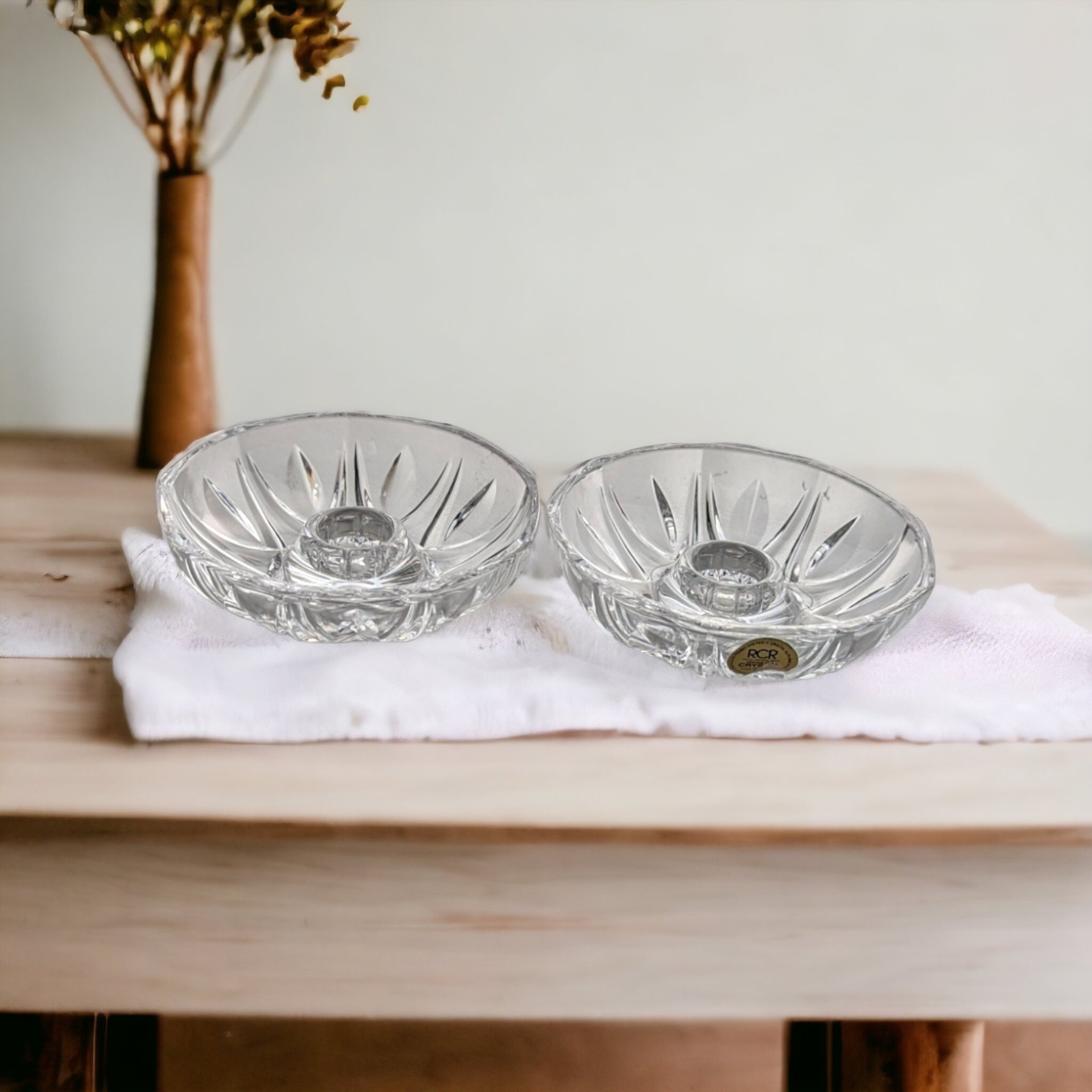 Pair of Royal Crystal Rock Tapered Candle Holders - Elegant Table Centerpieces