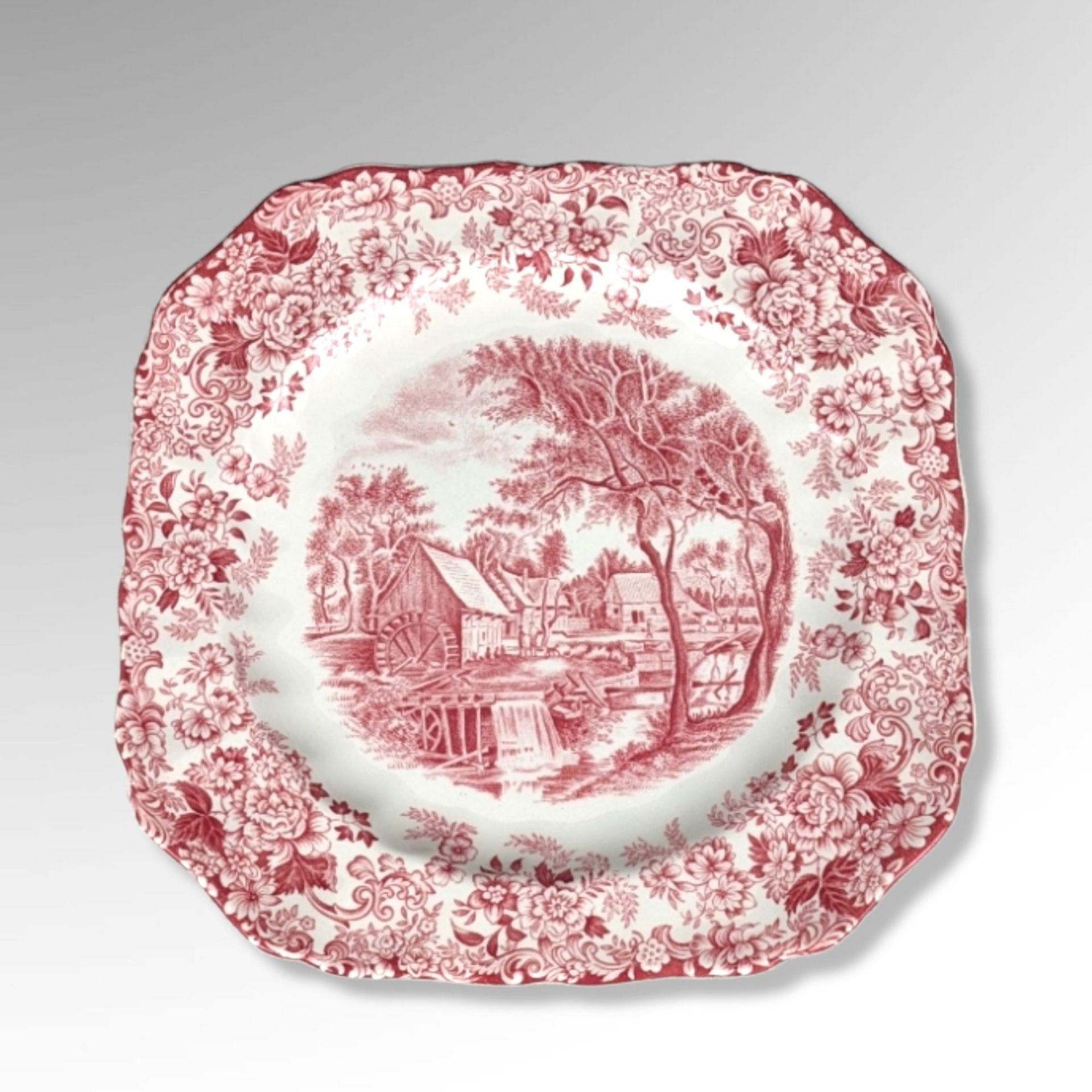 Johnson Bros Mill Stream Red Square Plate: Vintage Tableware Charm