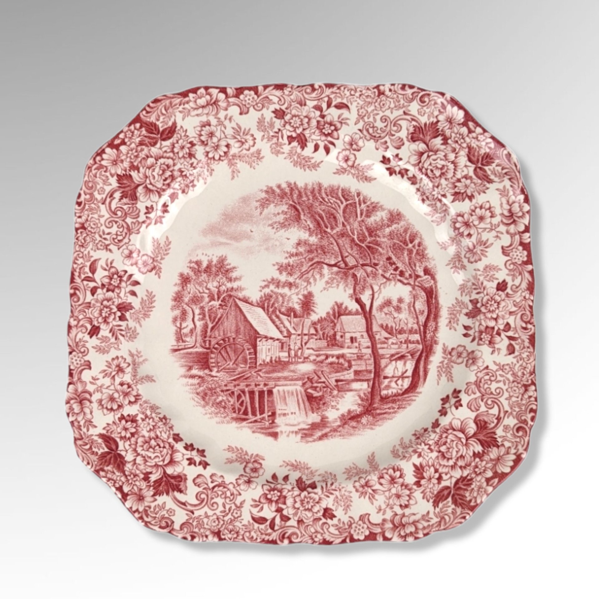 Johnson Bros Mill Stream Red Square Plate: Vintage Tableware Charm