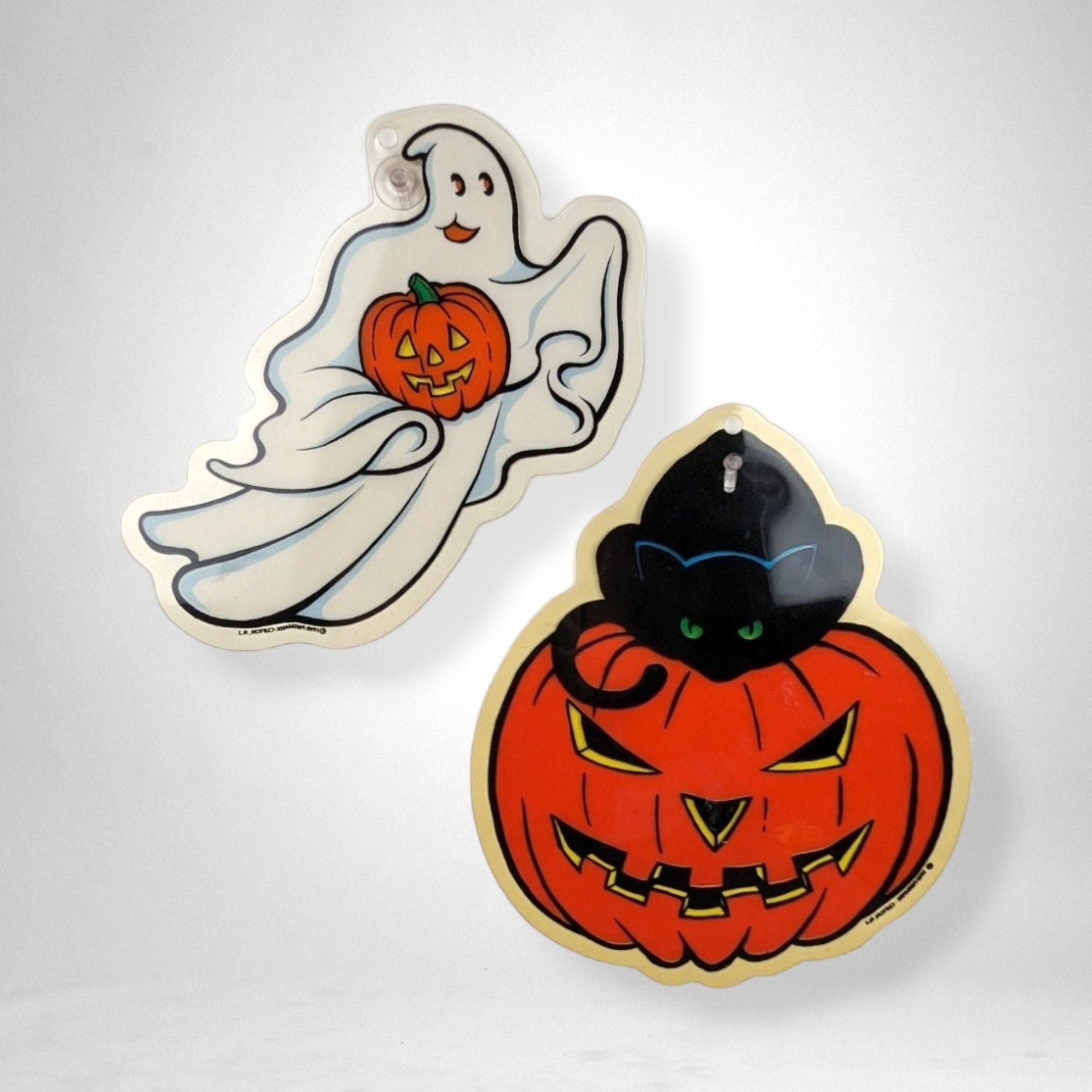 Vintage Halloween Charm: Set of 2 1990 Prismatic Suction Cup Decoration Hangings