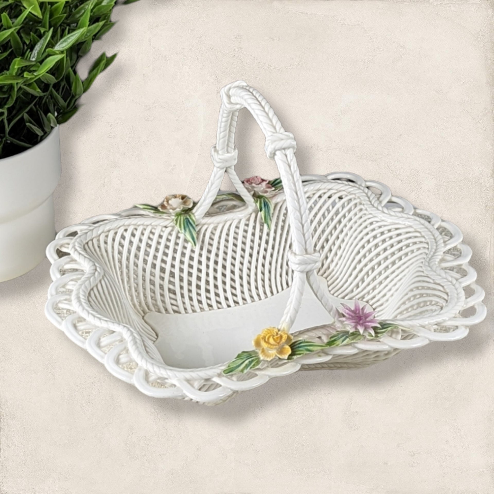 Ceramic Floral Basket - Handcrafted in Spain